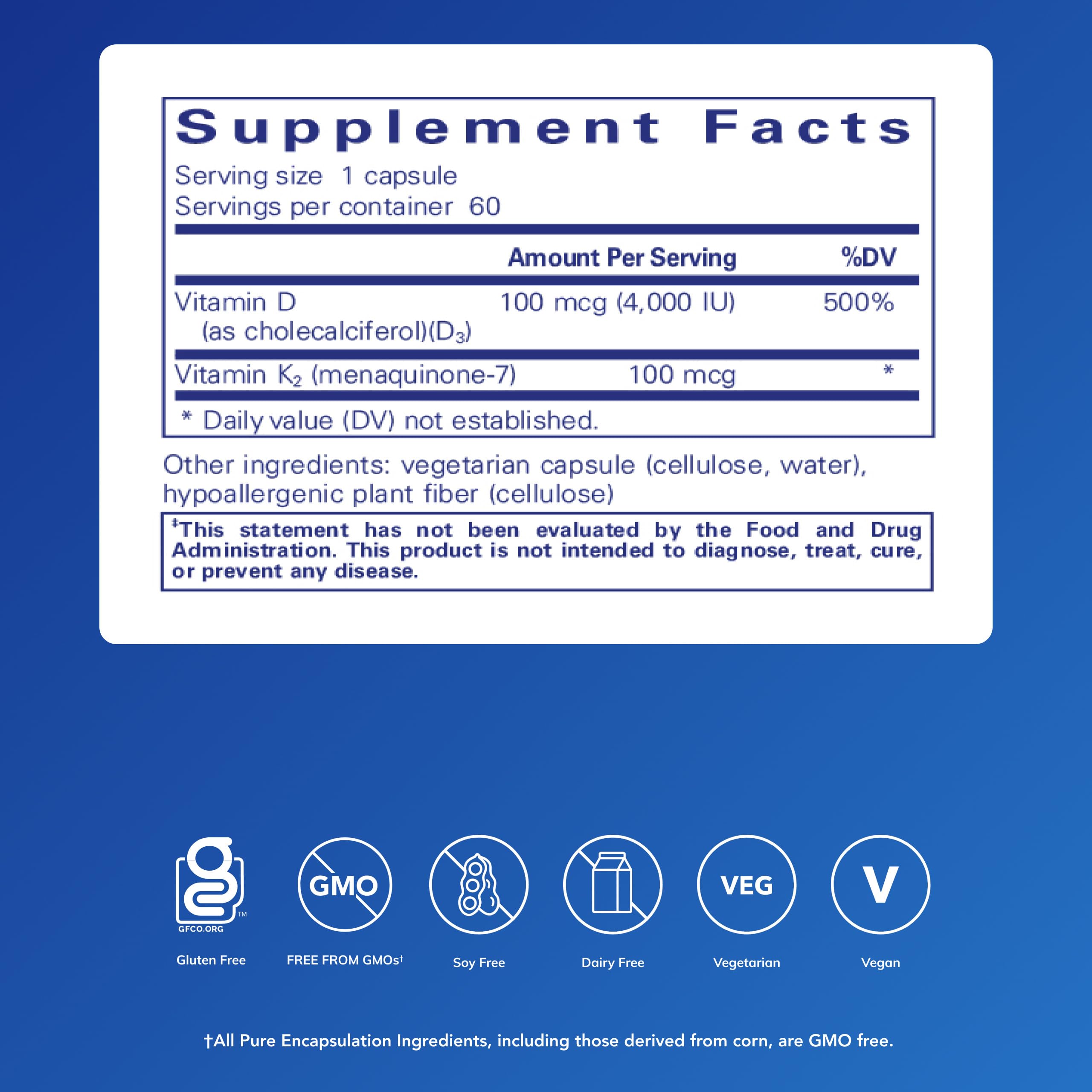 Foto 2 | Suplemento De Vitamina D3 Y K2 De Pure Encapsulations  60 Cápsulas - Venta Internacional.