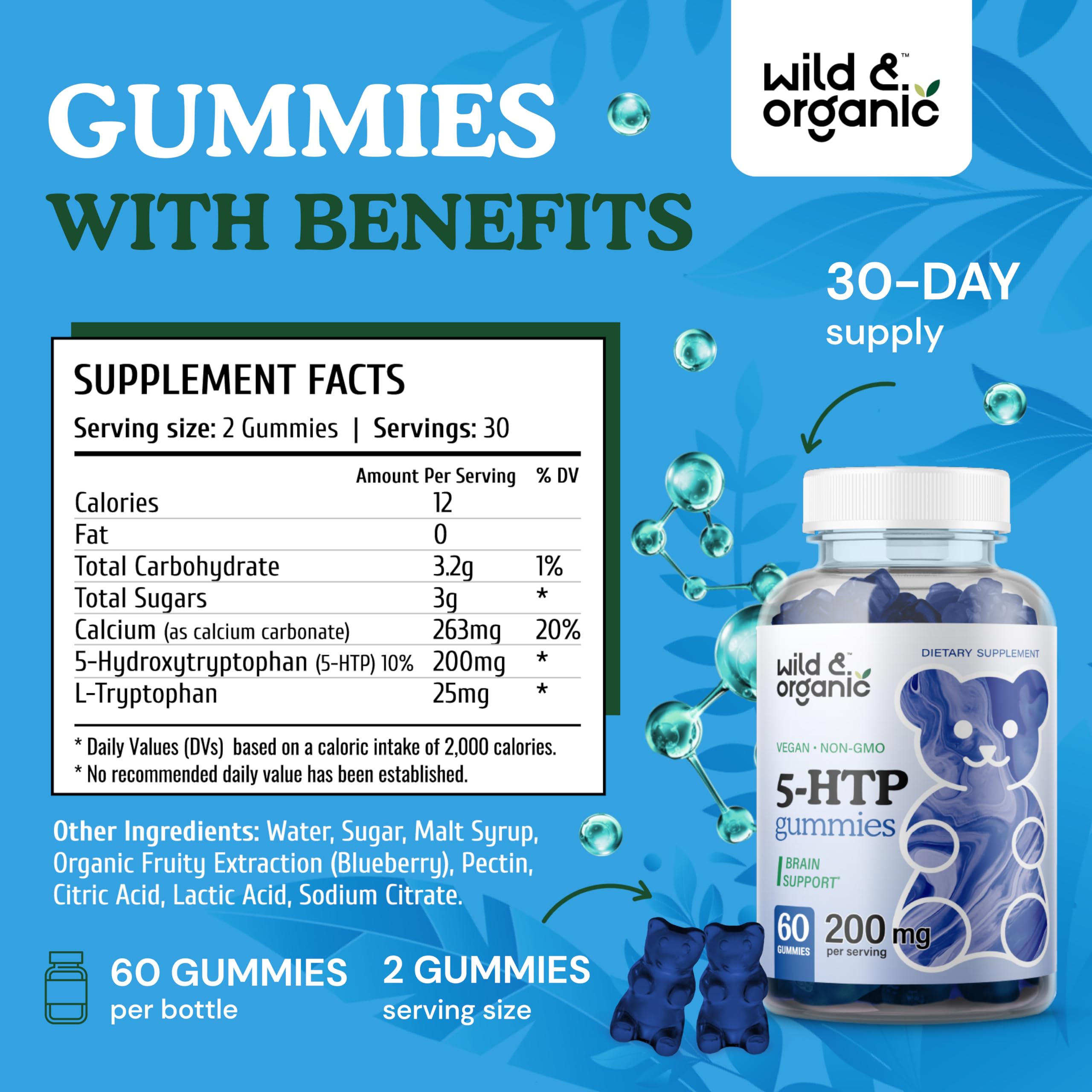 Foto 4 pulgar | Suplemento Wild & Organic De 5-htp  200 Mg  Gomitas Para El Estado De Ánimo  60 Veganas - Venta Internacional.