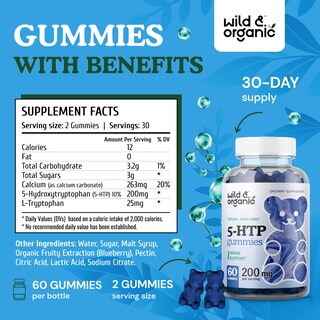 Foto 3 | Suplemento Wild & Organic De 5-htp 200 Mg Gomitas Para El Estado De Ánimo 60 Veganas - Venta Internacional.