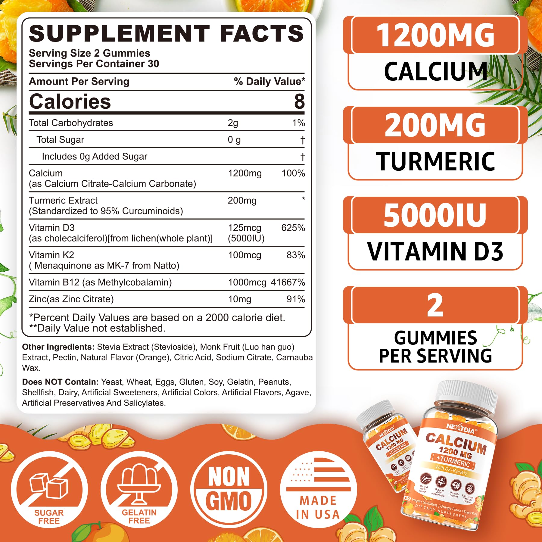Foto 3 pulgar | Suplementos De Calcio Nextdia Calcium 1200 Mg Con Vitamina D3 K2 B12 - Venta Internacional.