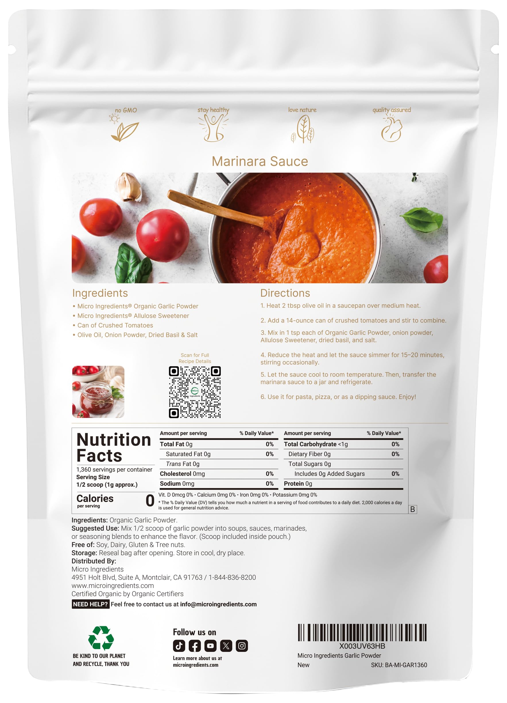 Foto 2 | Microingredientes Orgánicos De Ajo En Polvo  1 36 Kg - Venta Internacional.