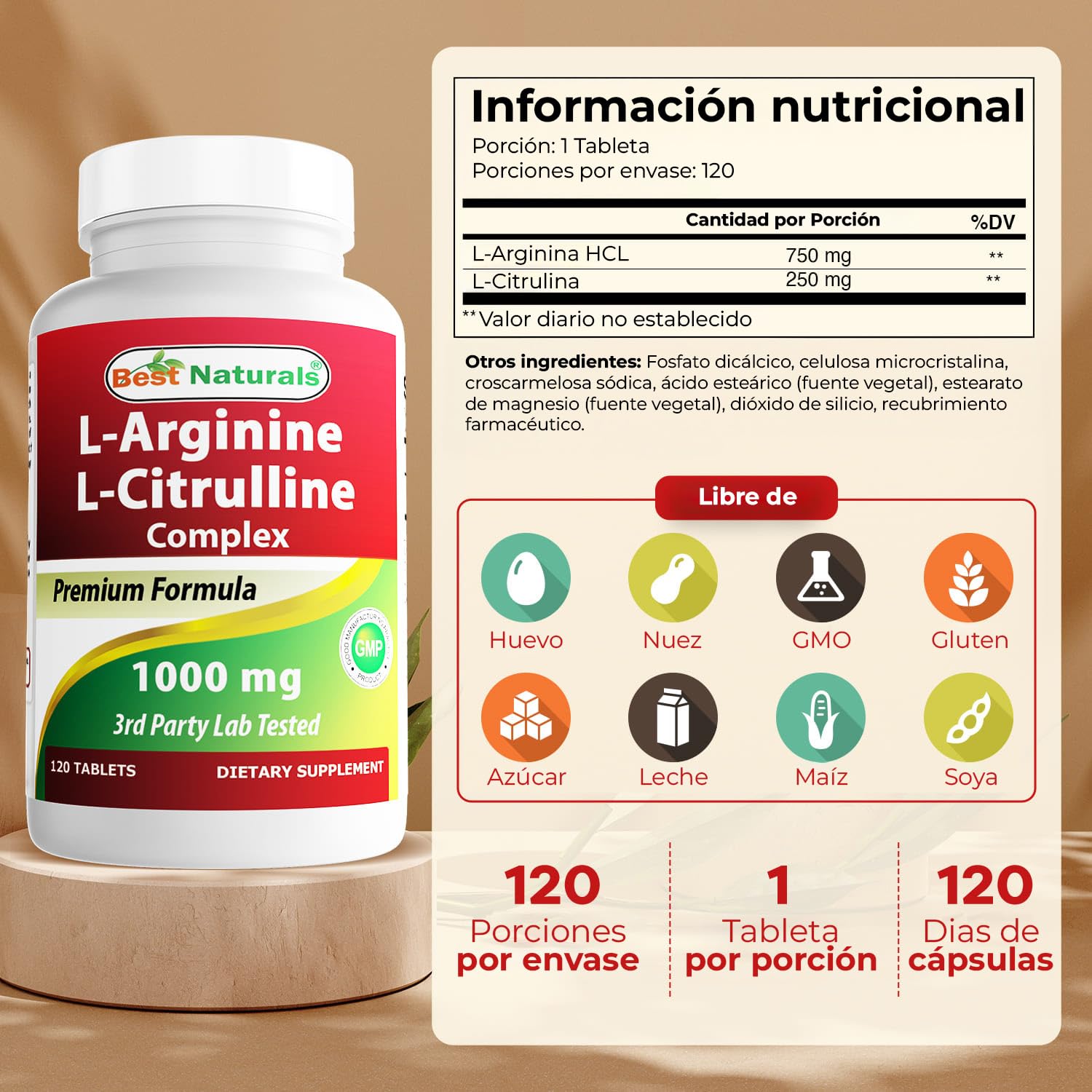 Foto 3 pulgar | Complemento Best Naturals  Complejo De Arginina Y Citrulina  1000 Mg - Venta Internacional.