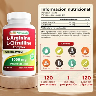 Foto 2 | Complemento Best Naturals Complejo De Arginina Y Citrulina 1000 Mg - Venta Internacional.