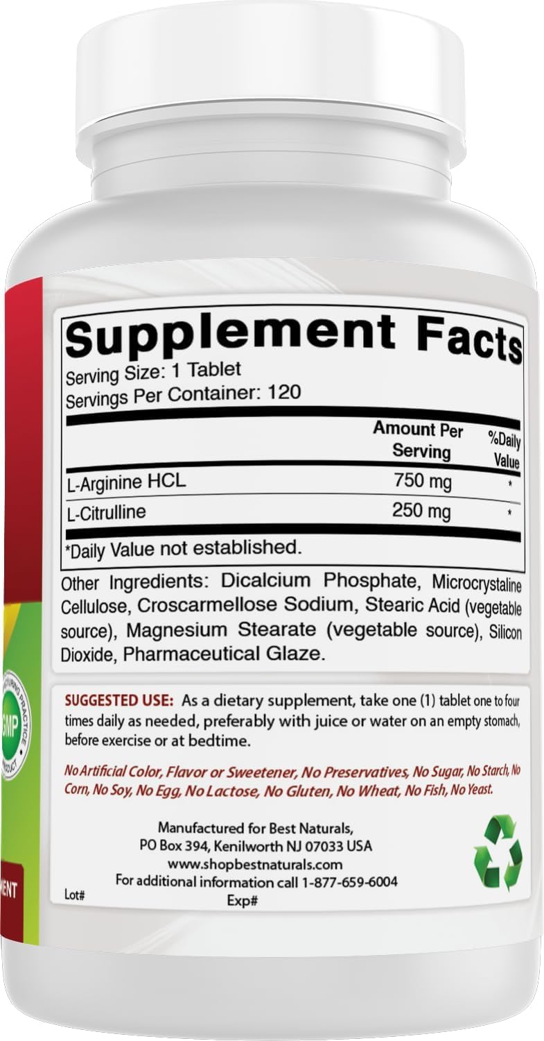 Foto 7 pulgar | Complemento Best Naturals  Complejo De Arginina Y Citrulina  1000 Mg - Venta Internacional.