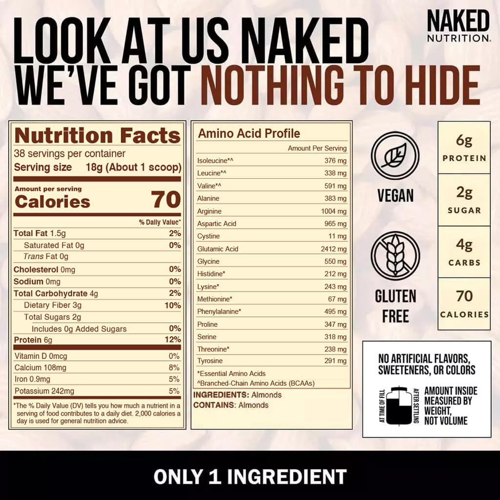 Foto 5 pulgar | Proteína En Polvo Naked Almond 680 G 38 Porciones Vegana Sin Gluten - Venta Internacional.
