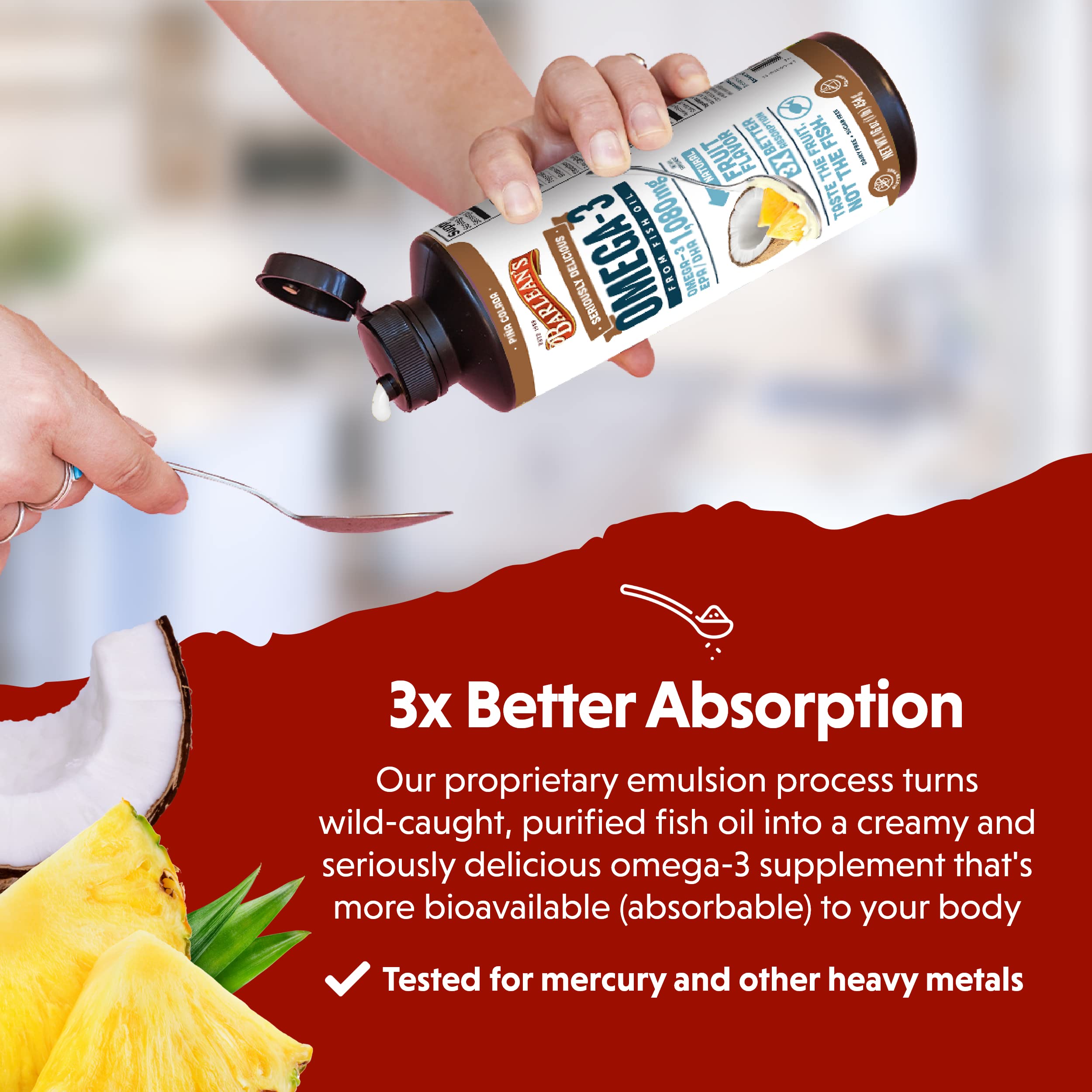 Foto 4 | Complementa El Aceite De Pescado Omega 3 De Barlean Con Vitamina D  500 Ml - Venta Internacional.