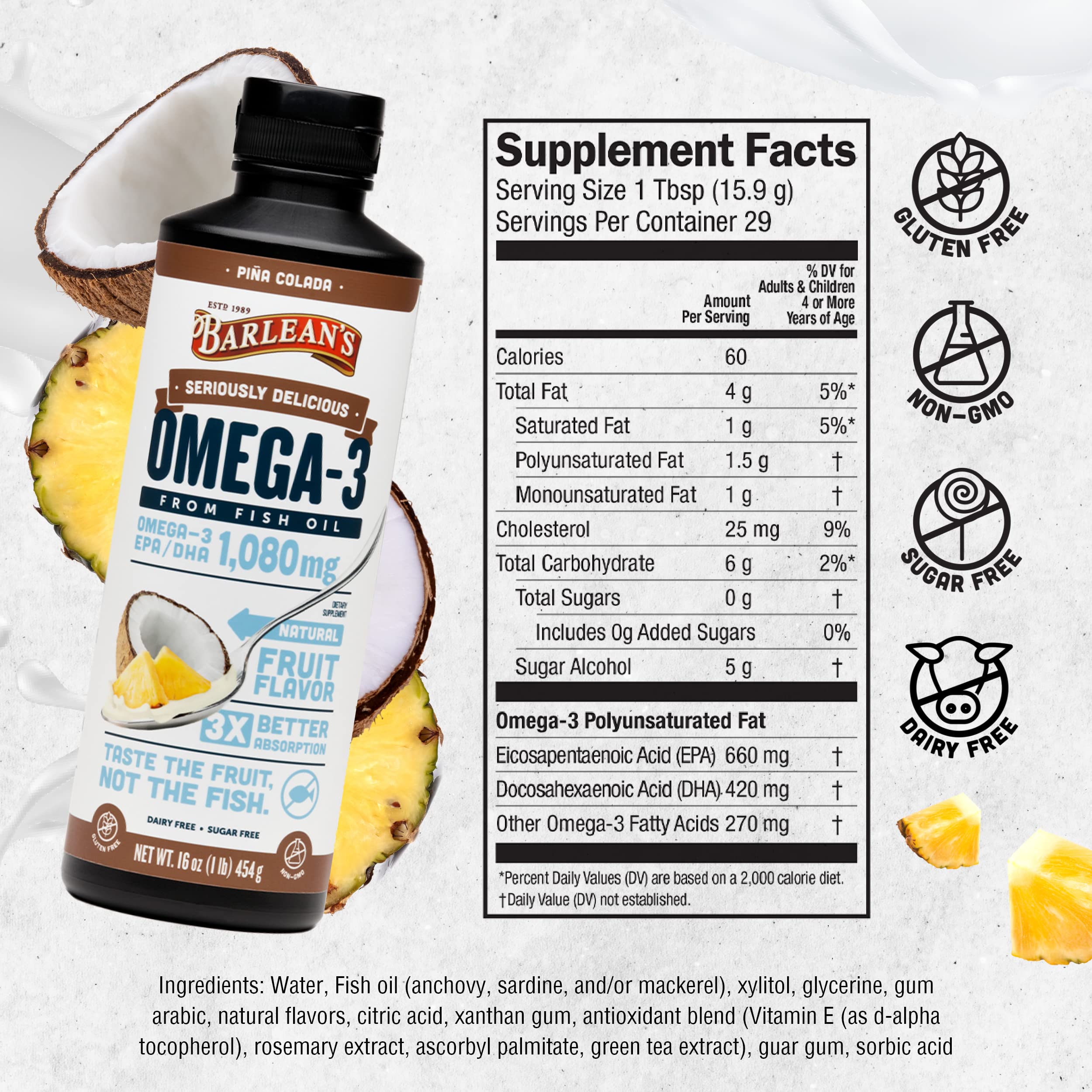 Foto 7 pulgar | Complementa El Aceite De Pescado Omega 3 De Barlean Con Vitamina D  500 Ml - Venta Internacional.