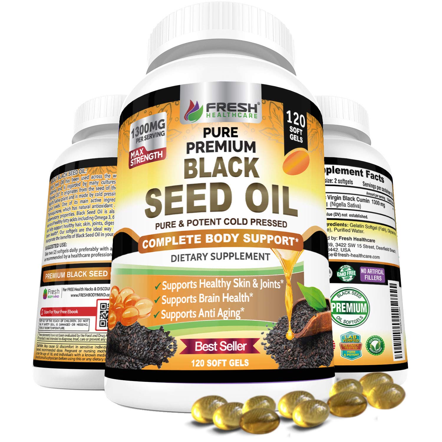 Foto 1 | Cápsulas De Aceite De Semilla Negra Fresh Healthcare 1300 Mg 120 Cápsulas Blandas - Venta Internacional.