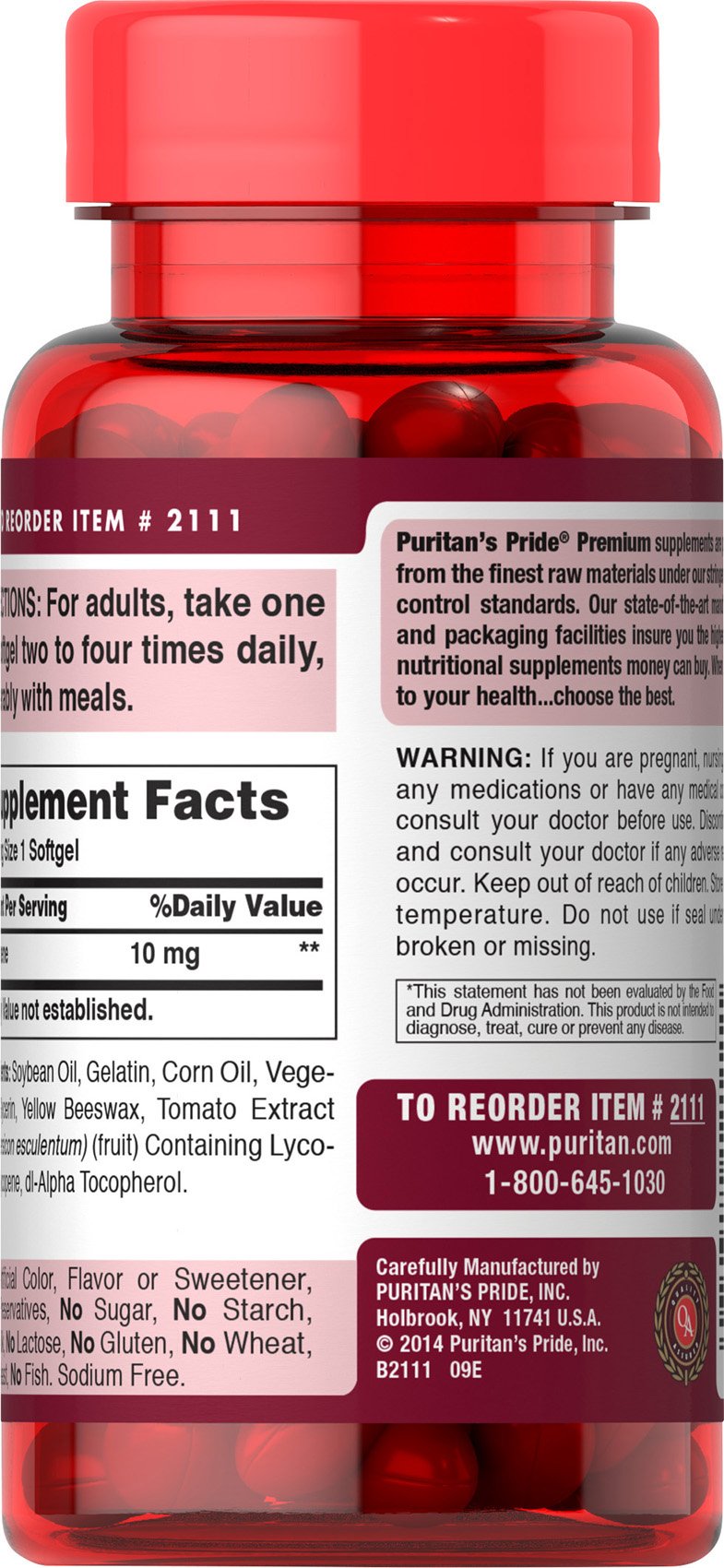 Foto 3 pulgar | Suplemento De Licopeno Premium Puritan's Pride  10 Mg  100 Cápsulas Blandas - Venta Internacional.