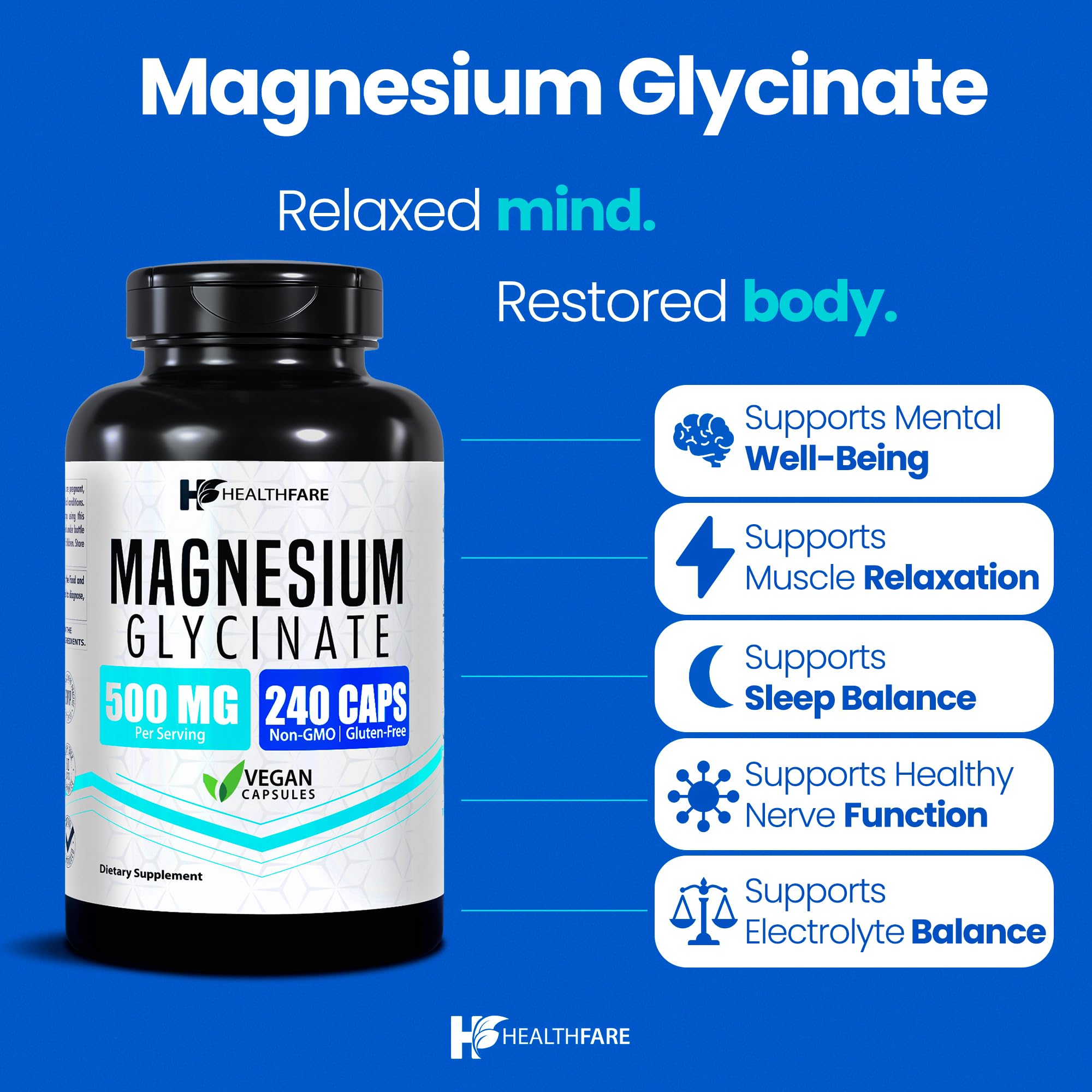 Foto 3 pulgar | Suplemento De Magnesio Healthfare Glicinato De Magnesio 500 Mg - Venta Internacional.