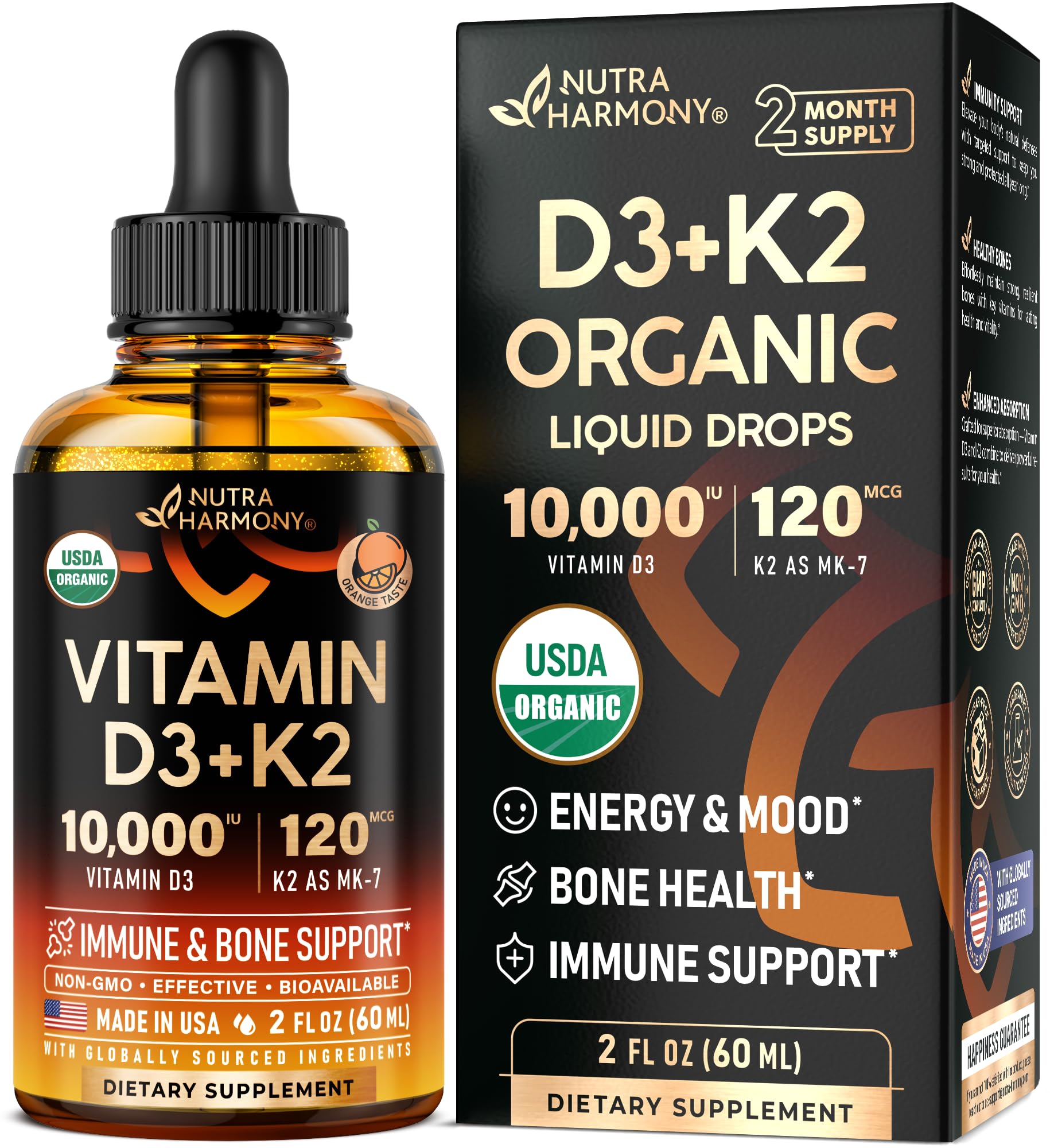 Foto 1 | Suplemento Nutraharmony De Vitamina D3 De 10000 Ui Y K2 Mk-7 De 120 Mcg - Venta Internacional.