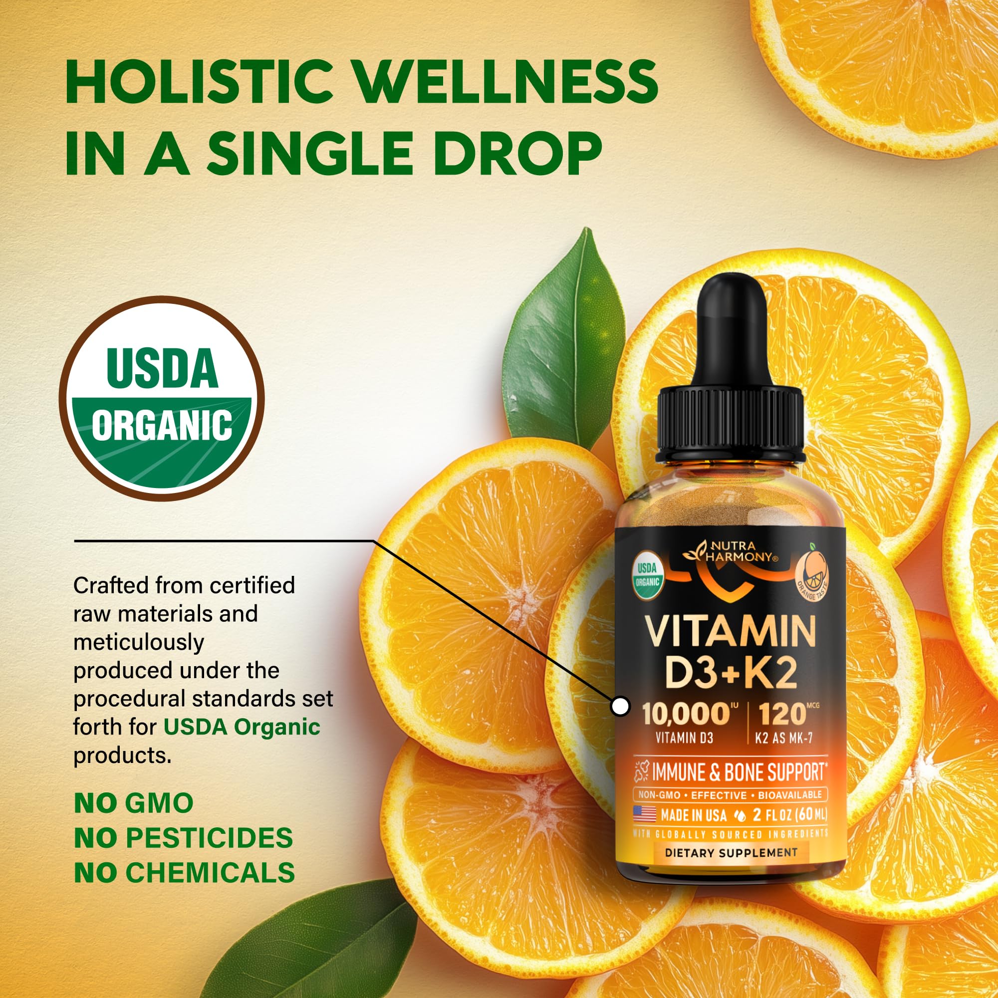 Foto 3 | Suplemento Nutraharmony De Vitamina D3 De 10000 Ui Y K2 Mk-7 De 120 Mcg - Venta Internacional.