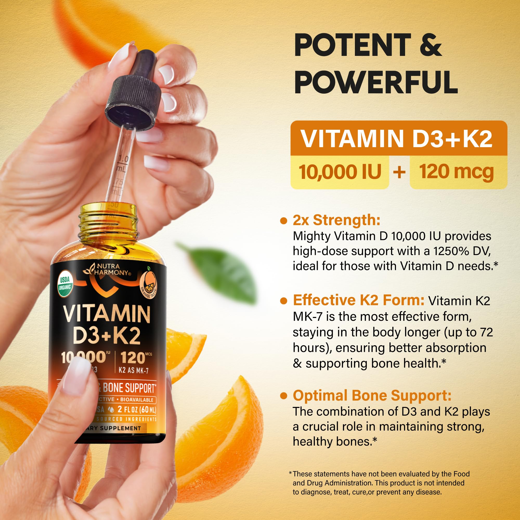 Foto 5 pulgar | Suplemento Nutraharmony De Vitamina D3 De 10000 Ui Y K2 Mk-7 De 120 Mcg - Venta Internacional.