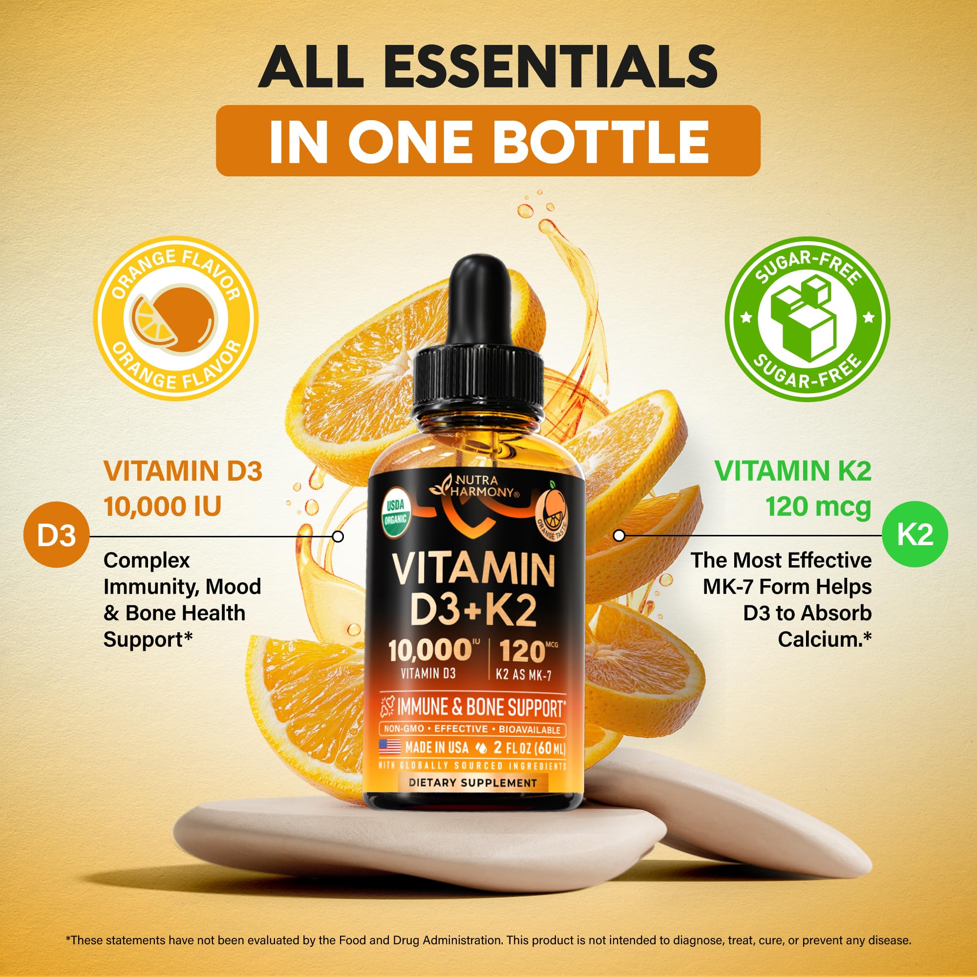 Foto 5 | Suplemento Nutraharmony De Vitamina D3 De 10000 Ui Y K2 Mk-7 De 120 Mcg - Venta Internacional.