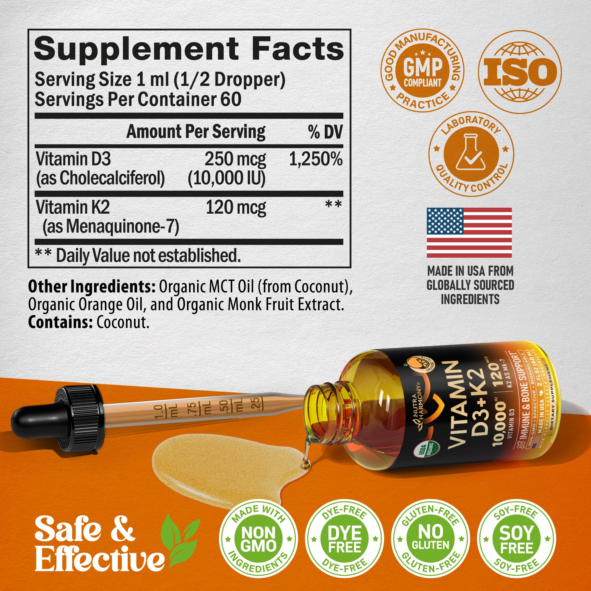 Foto 7 | Suplemento Nutraharmony De Vitamina D3 De 10000 Ui Y K2 Mk-7 De 120 Mcg - Venta Internacional.