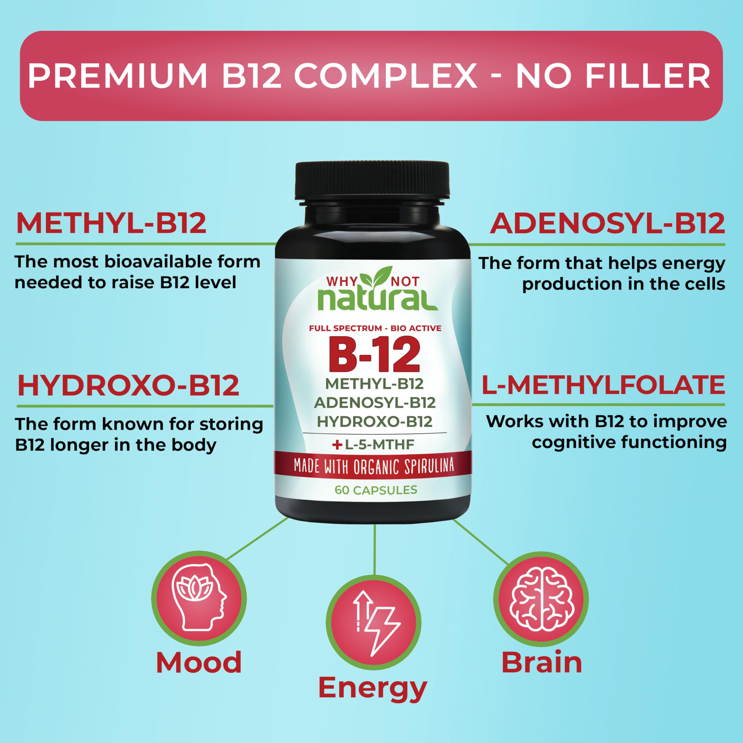 Foto 2 | Complemente Why Not Natural Vitamina B12 De 5000 Mcg Con Metilcobalamina - Venta Internacional.