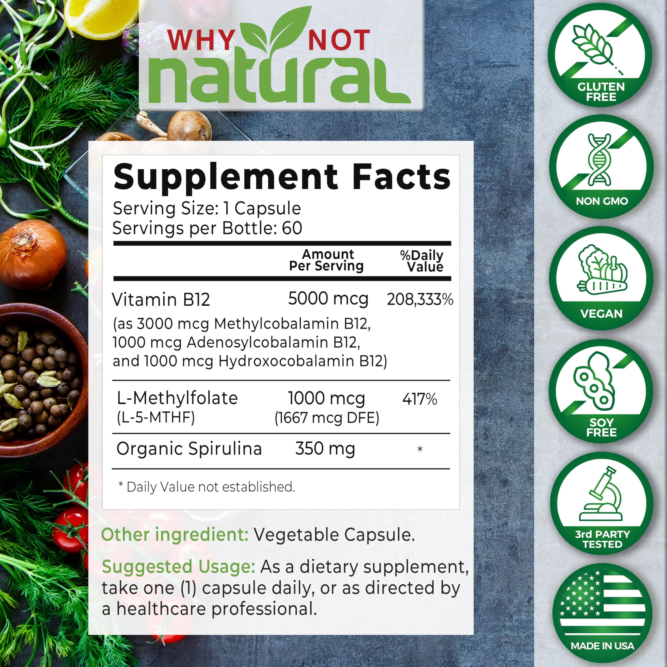 Foto 4 pulgar | Complemente Why Not Natural Vitamina B12 De 5000 Mcg Con Metilcobalamina - Venta Internacional.