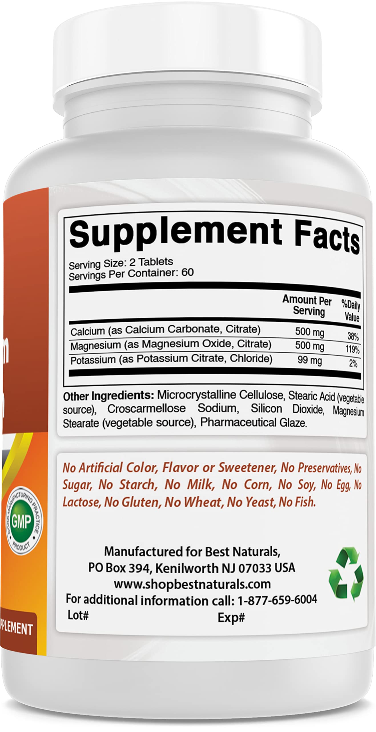 Foto 3 pulgar | Supplement Best Naturals  Calcio  Magnesio Y Potasio  120 Tabletas - Venta Internacional.