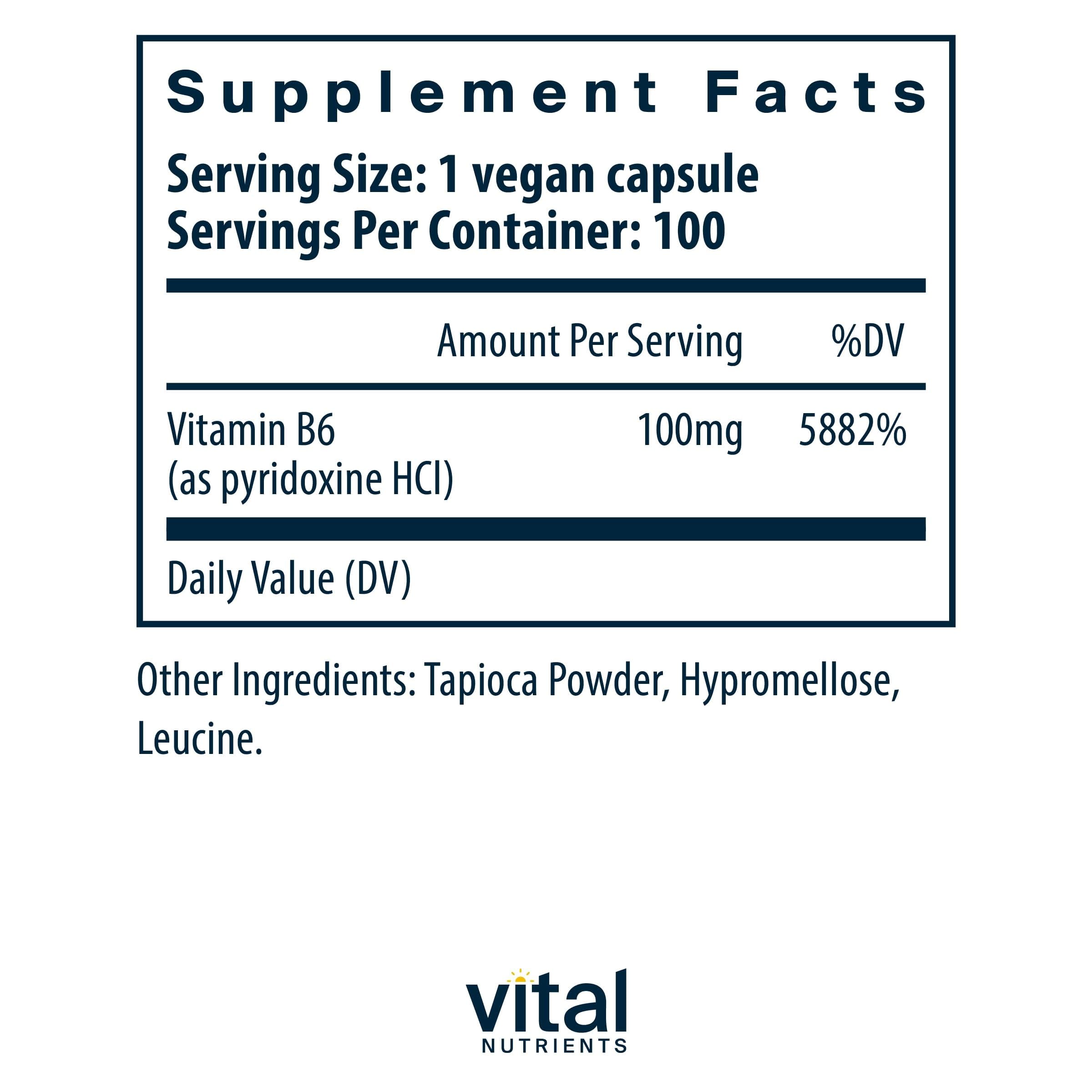 Foto 3 pulgar | Suplemento De Vitamina B6 De Vital Nutrients  100 Mg  100 Cápsulas - Venta Internacional.