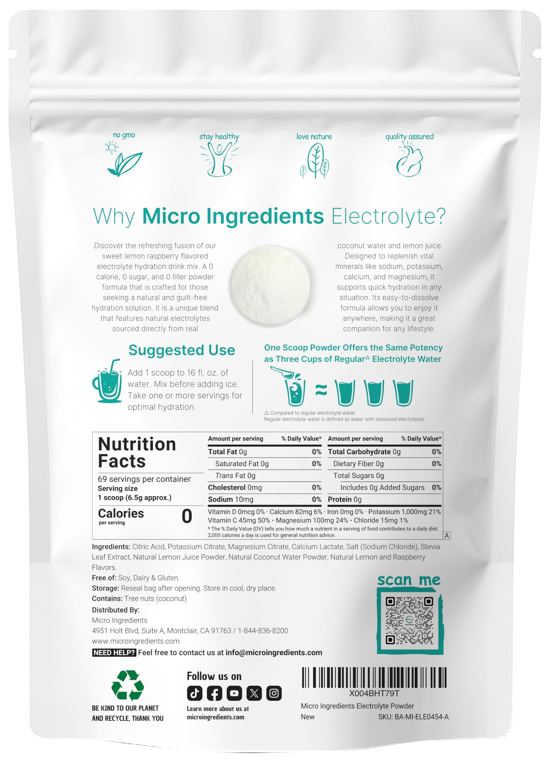 Foto 2 | Microingredientes Electrolíticos En Polvo Para Hidratación  454 G  Limón - Venta Internacional.