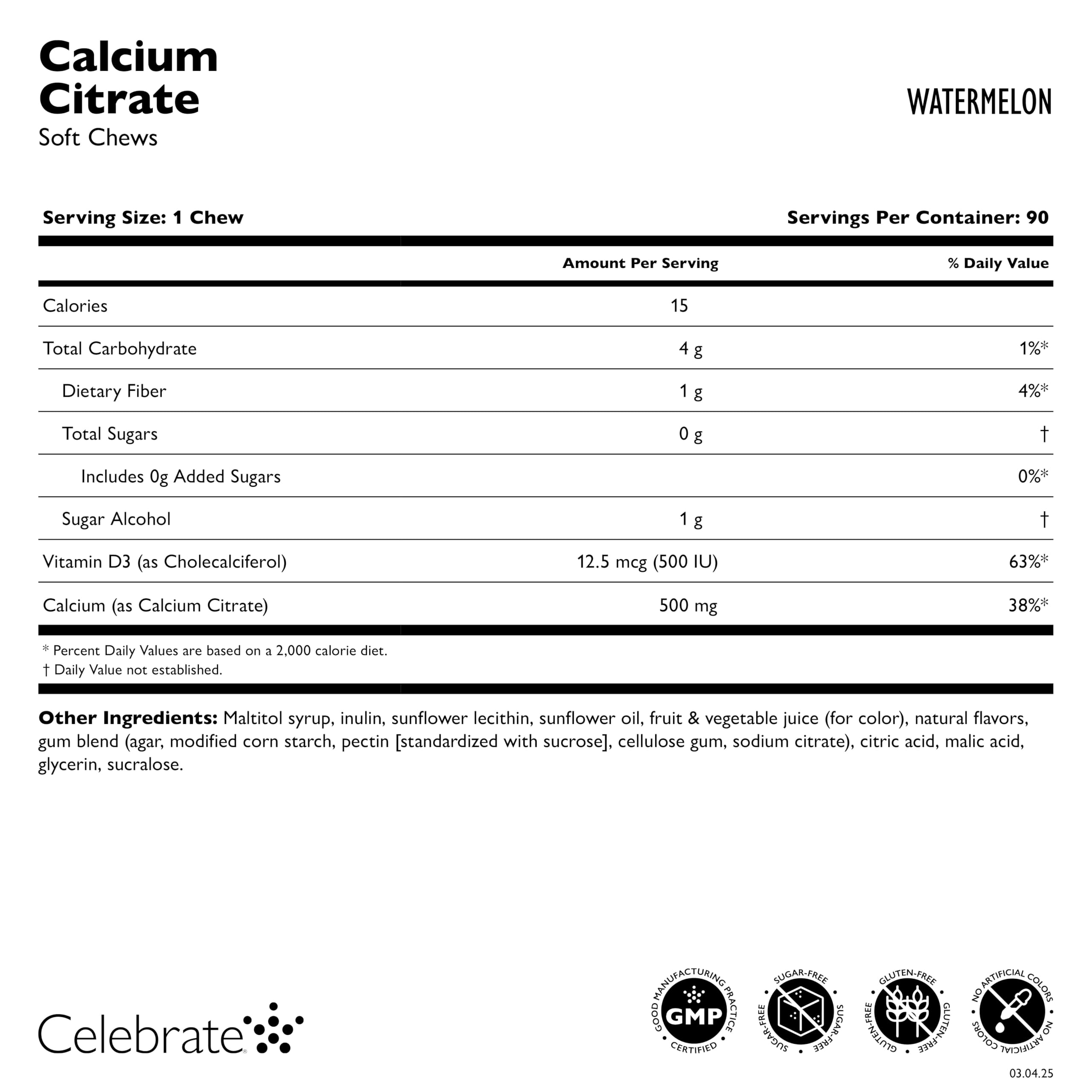 Foto 3 | Suplemento Celebrate Vitamins De Citrato De Calcio Bariátrico  500 Mg - Venta Internacional.