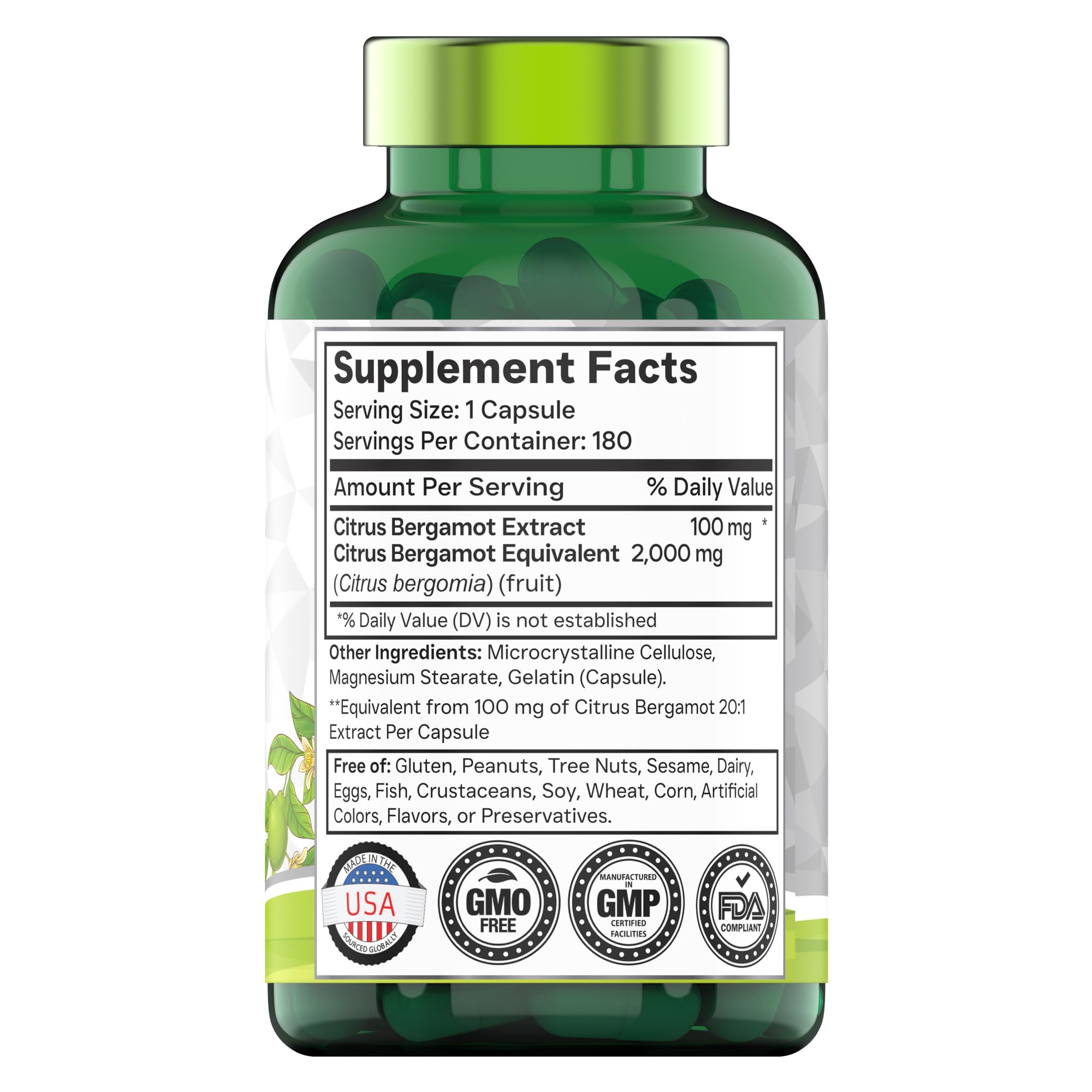 Foto 3 pulgar | Suplemento De Vitaminas Y Bergamota Cítrica 2000 Mg - 180 Cápsulas - Venta Internacional.