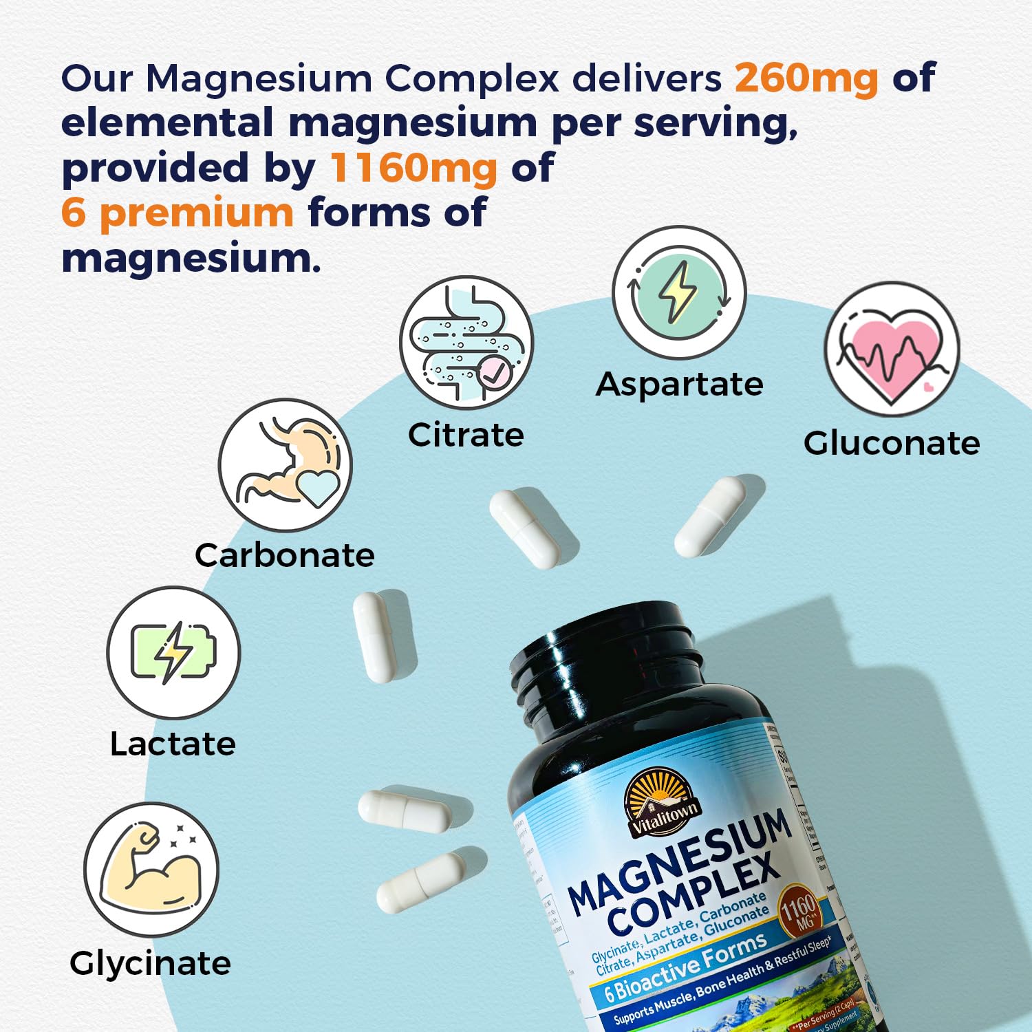 Foto 3 pulgar | Suplemento Del Complejo De Magnesio 6 En 1 De Vitalitown 1160 Mg - Venta Internacional.