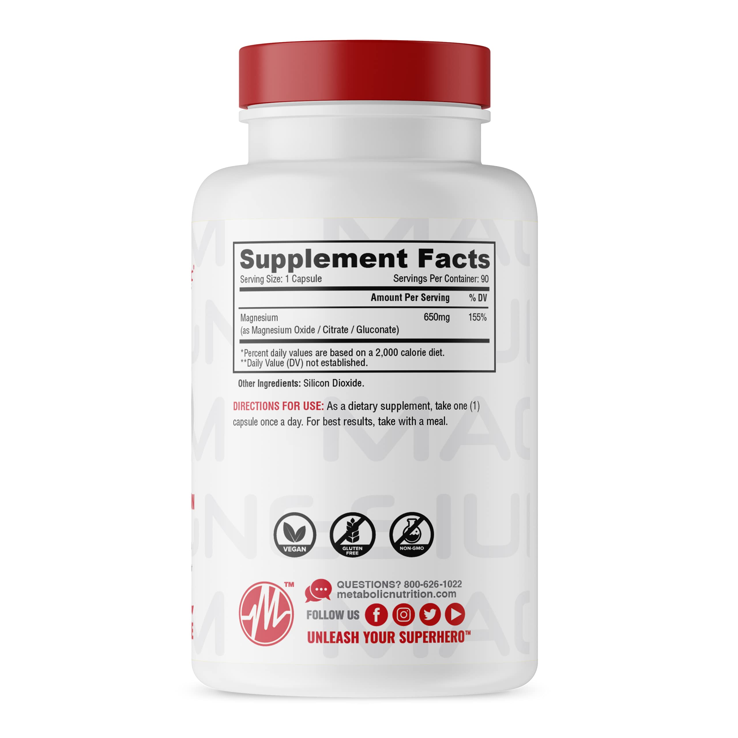 Foto 3 pulgar | Suplemento Metabolic Nutrition Magnesio 650 Mg 90 Cápsulas - Venta Internacional.