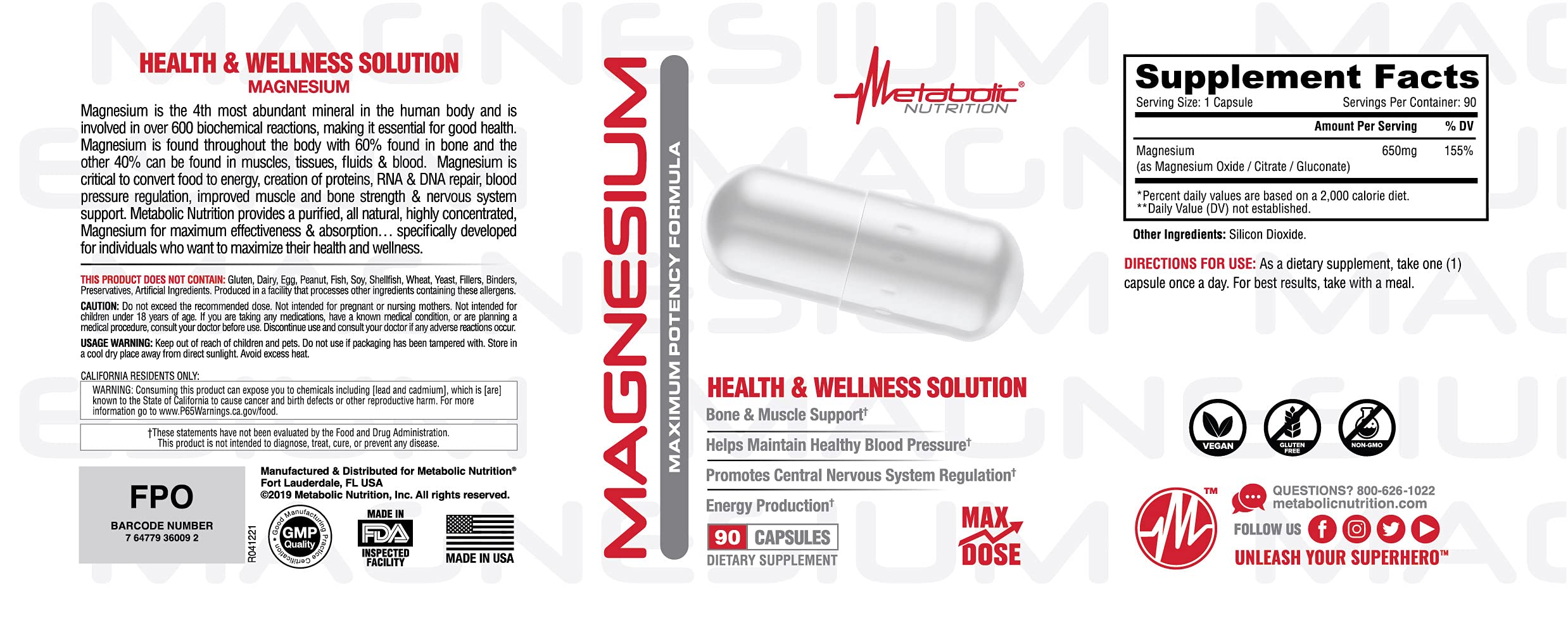 Foto 4 pulgar | Suplemento Metabolic Nutrition Magnesio 650 Mg 90 Cápsulas - Venta Internacional.