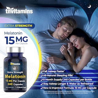Foto 3 | Pastillas Para Dormir Vitaminas Melatonina 15 Mg 240 Cápsulas - Venta Internacional.