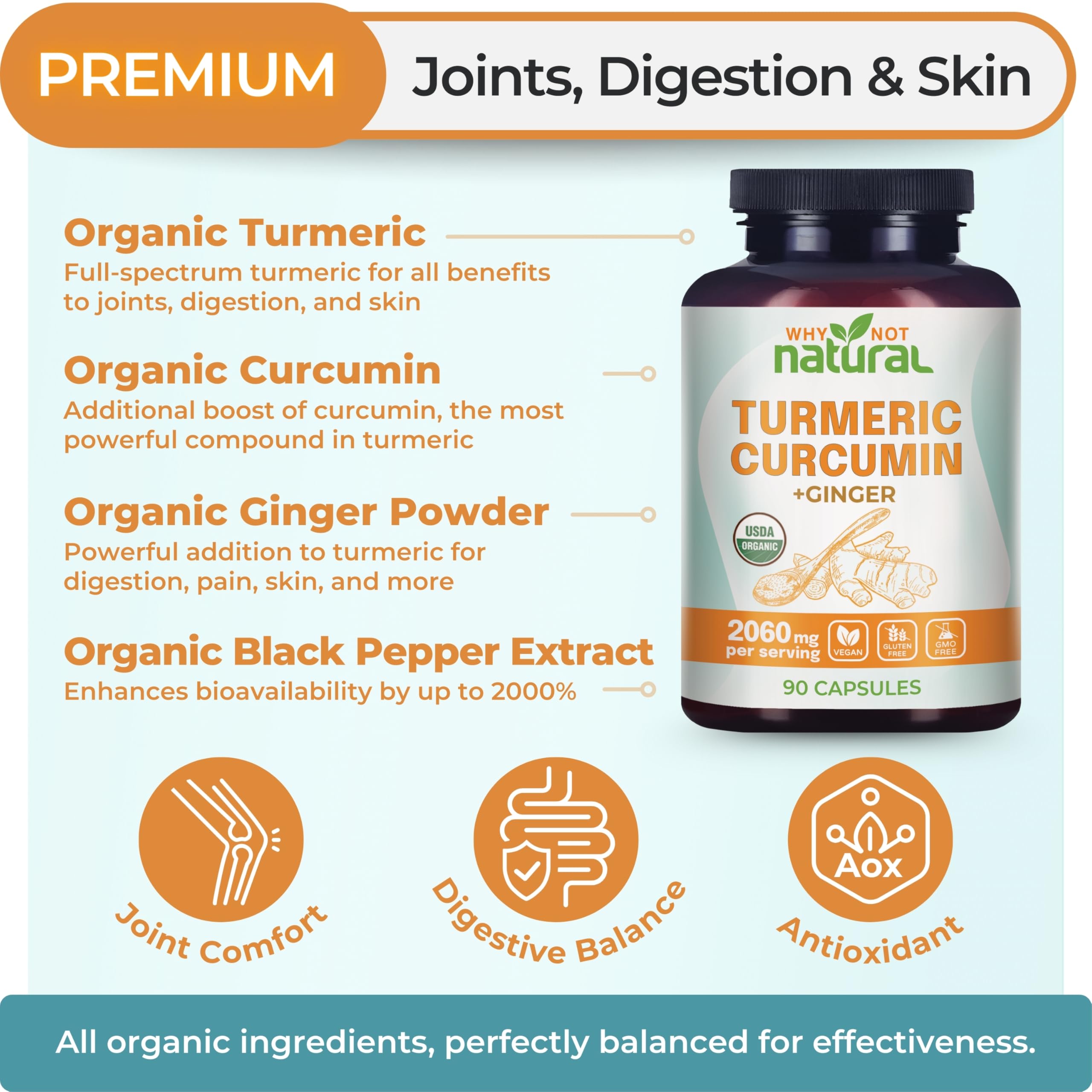 Foto 3 pulgar | Complemente  Por Qué No  Curcumina De Cúrcuma Orgánica Natural Con Jengibre - Venta Internacional.