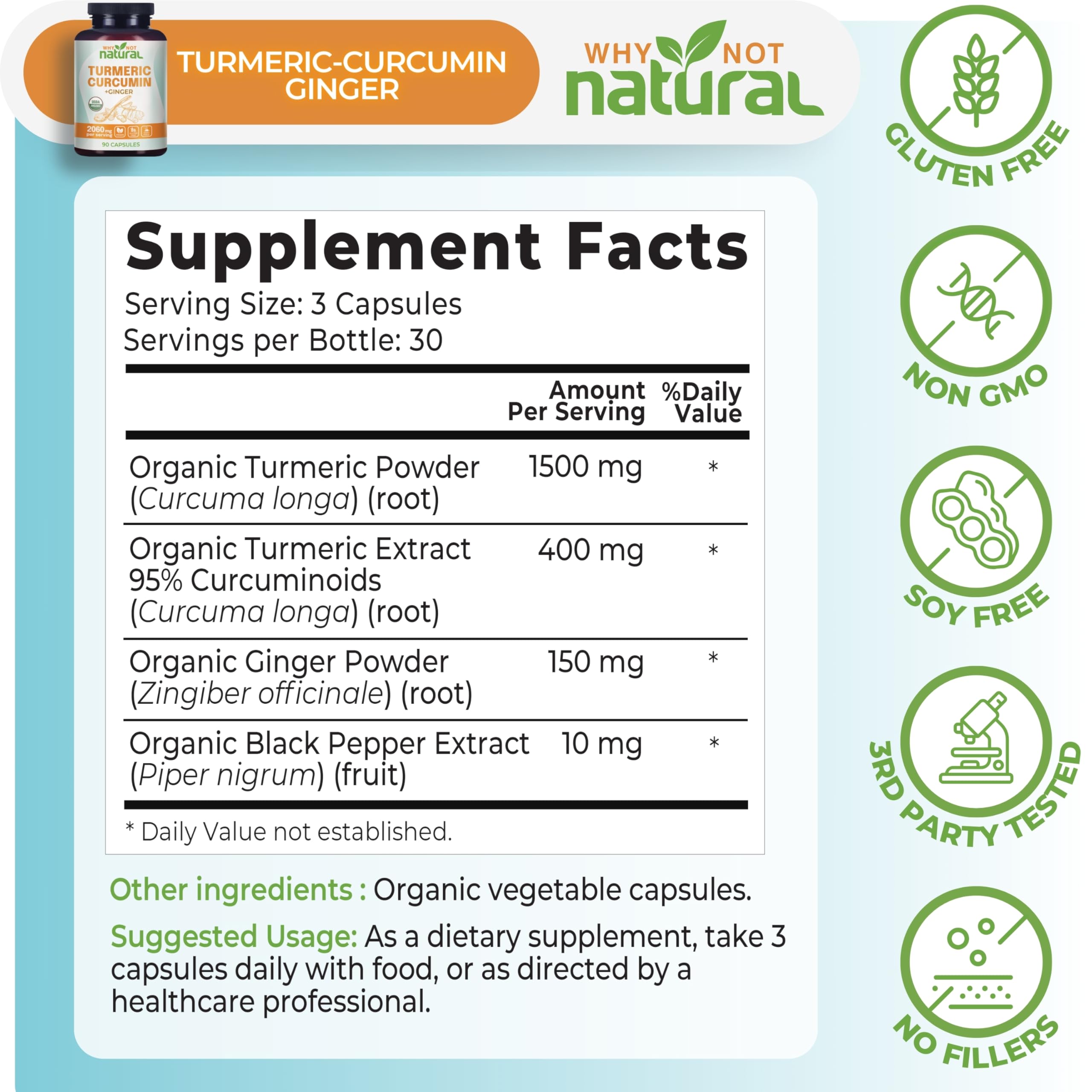 Foto 4 pulgar | Complemente  Por Qué No  Curcumina De Cúrcuma Orgánica Natural Con Jengibre - Venta Internacional.