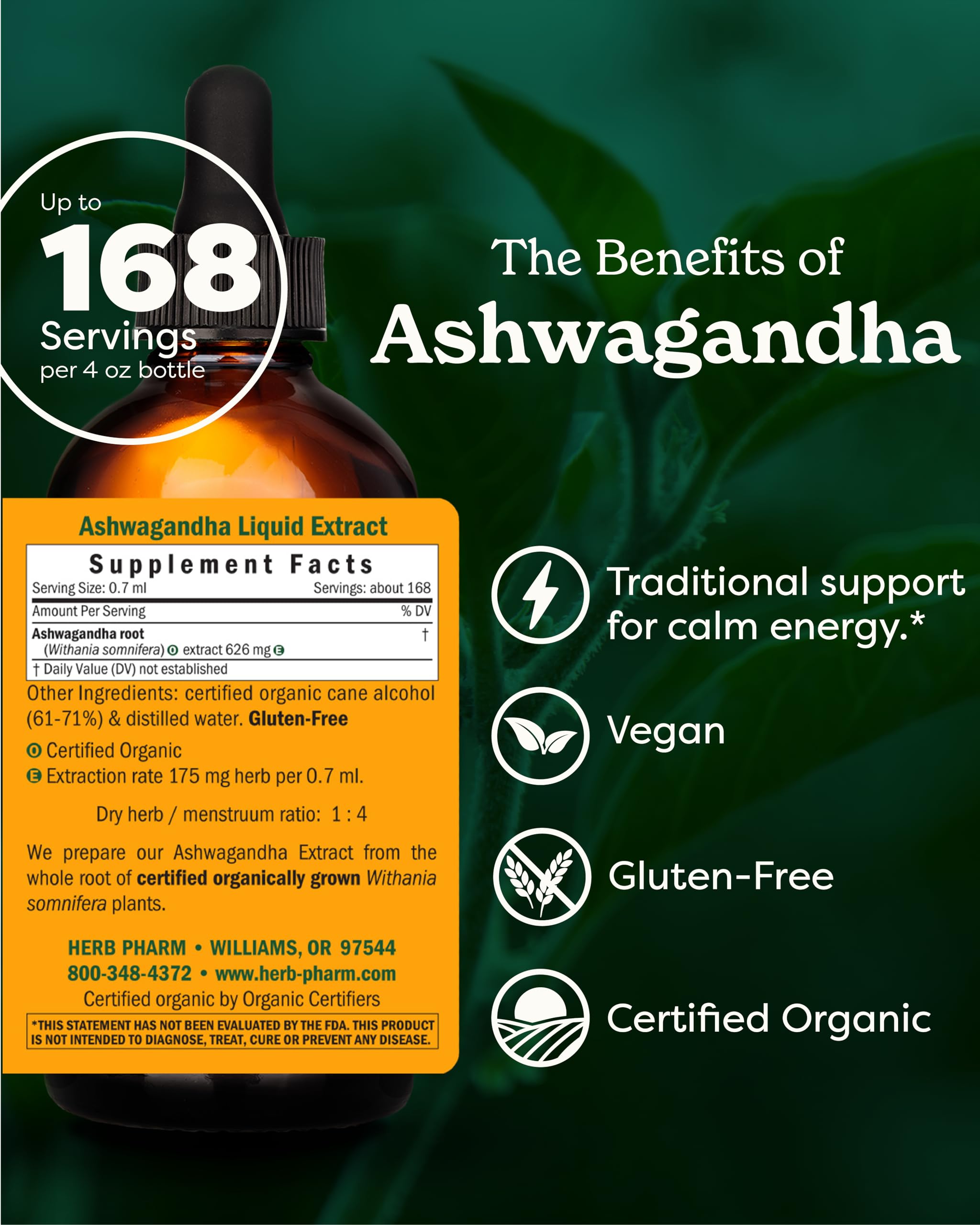 Foto 3 pulgar | Suplemento Orgánico De Extracto De Ashwagandha De Herb Pharm  120 Ml - Venta Internacional.
