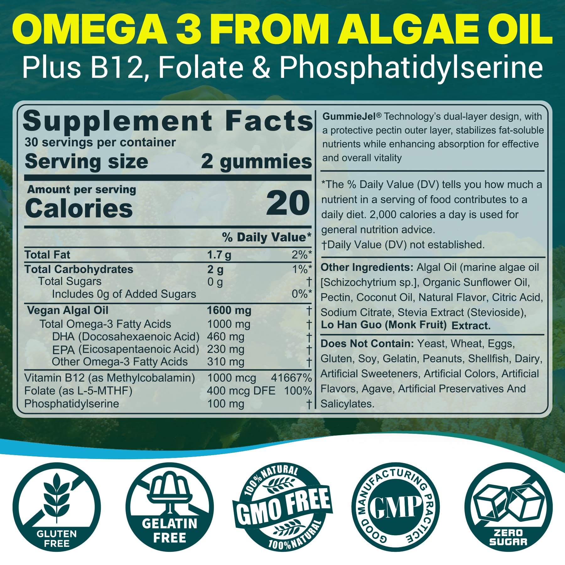Foto 2 | Suplemento De Aceite De Algas Omega-3 Vegano Neviss 60 Cápsulas - Venta Internacional.