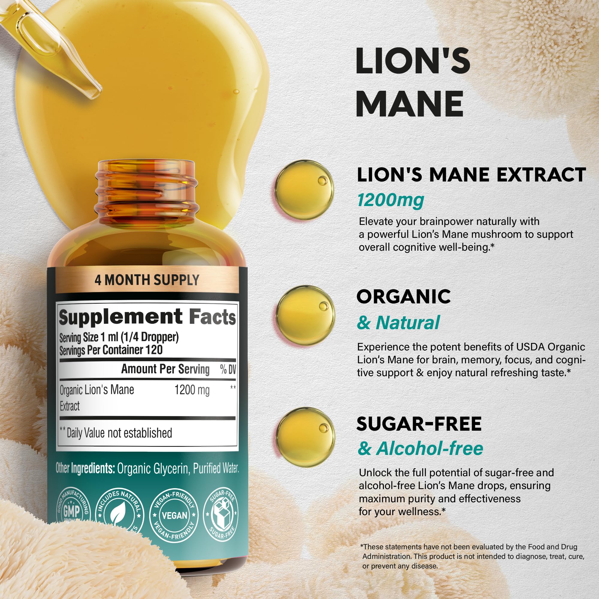Foto 5 pulgar | Suplemento Nutraharmony Lions Mane Lions Lion Lion Lions Liquid 120 Ml 72 000 Mg - Venta Internacional.