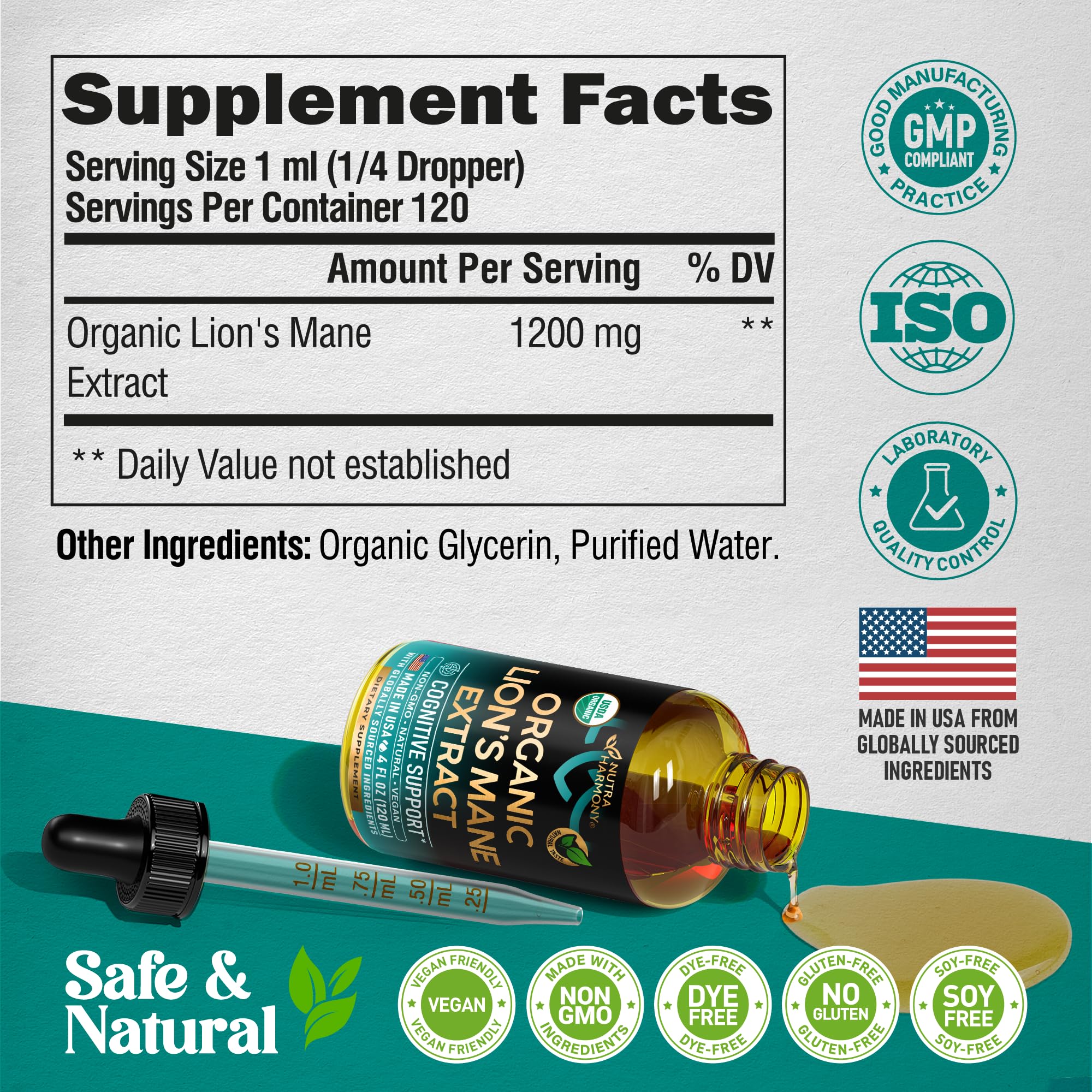 Foto 7 pulgar | Suplemento Nutraharmony Lions Mane Lions Lion Lion Lions Liquid 120 Ml 72 000 Mg - Venta Internacional.