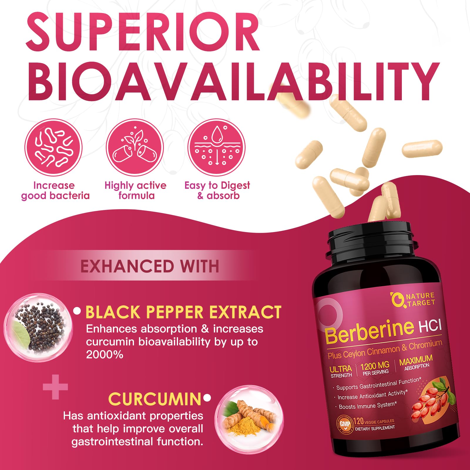 Foto 5 | Suplemento Nature Target Berberine Hcl 1200 Mg Con Canela De Ceilán - Venta Internacional.