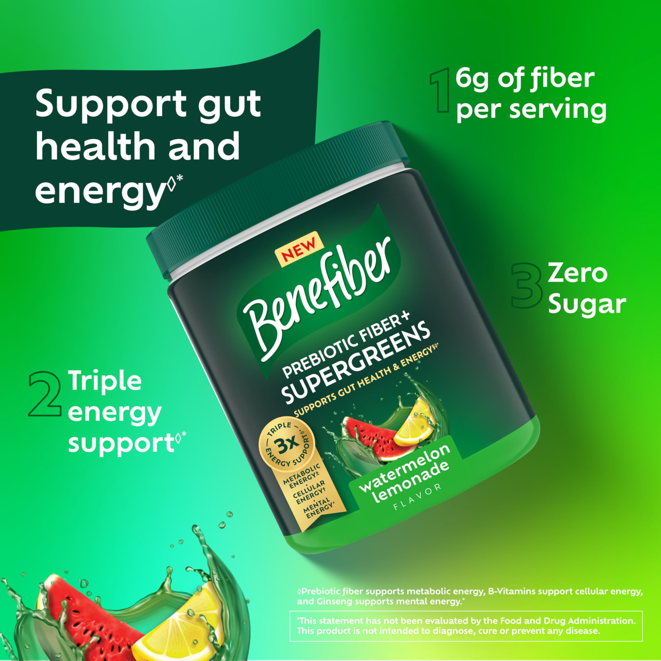 Foto 5 pulgar | Suplemento Benefiber Prebiotic Fiber + Supergreens 250 G - Venta Internacional.