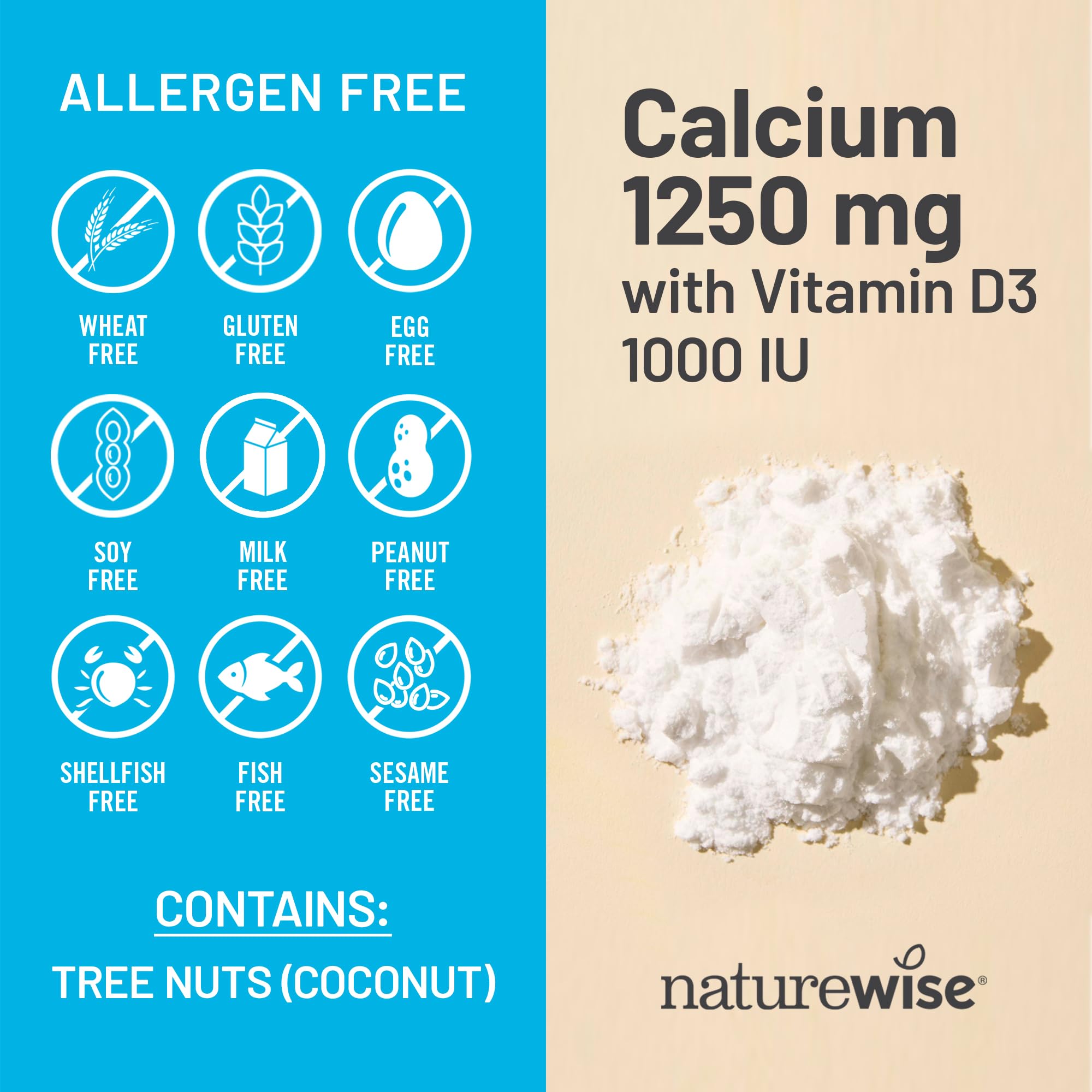 Foto 5 | Suplemento Naturewise Calcio 1250 Mg Más Vitamina D3 1000 Ui - Venta Internacional.