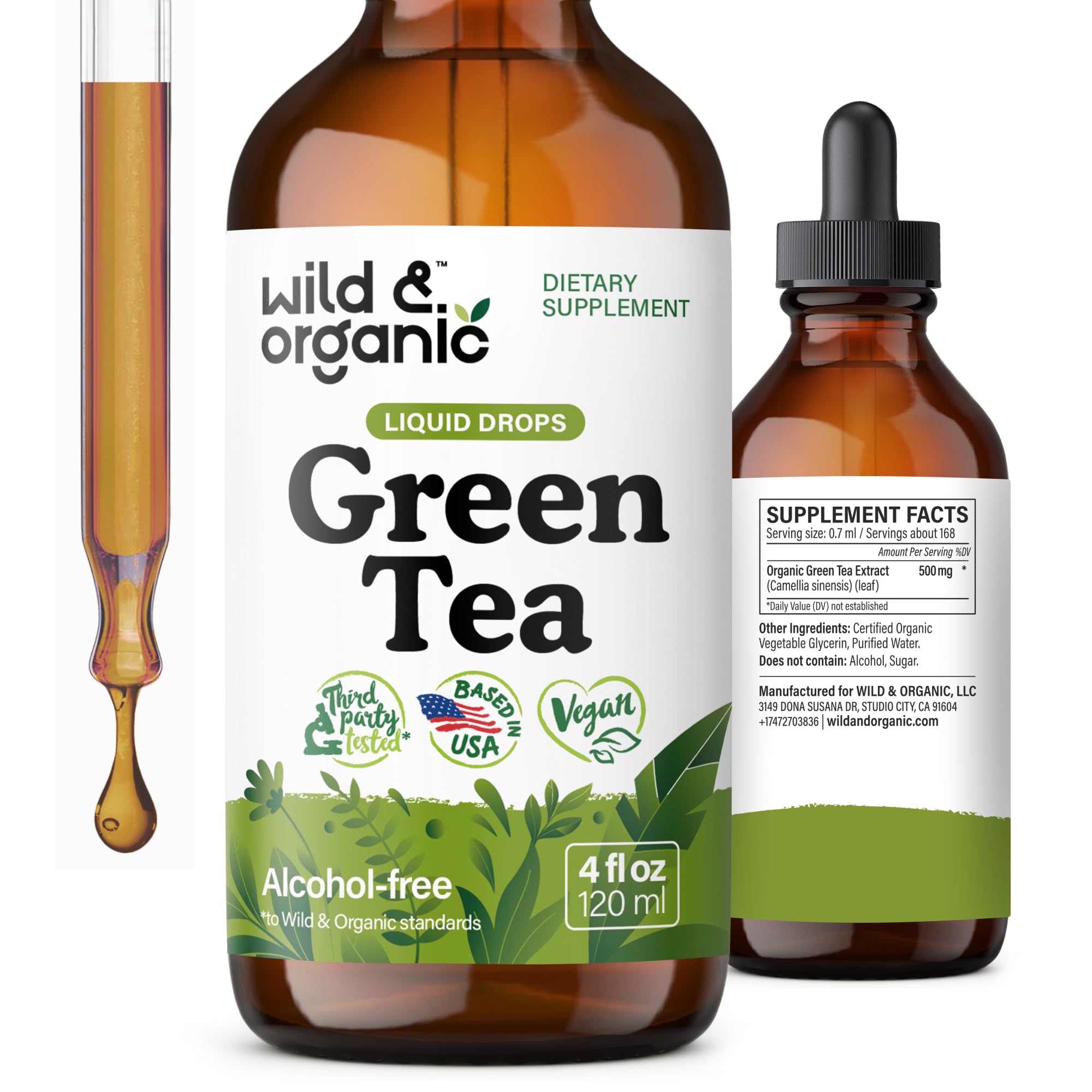 Foto 2 pulgar | Extracto De Té Verde En Gotas Líquidas Wild & Organic  120 Ml  2 Meses - Venta Internacional.