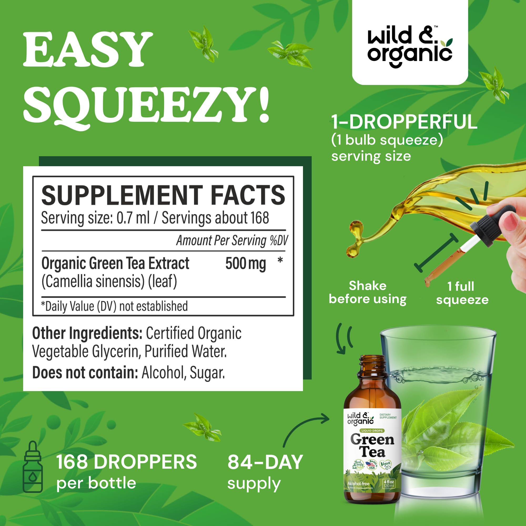 Foto 4 pulgar | Extracto De Té Verde En Gotas Líquidas Wild & Organic  120 Ml  2 Meses - Venta Internacional.