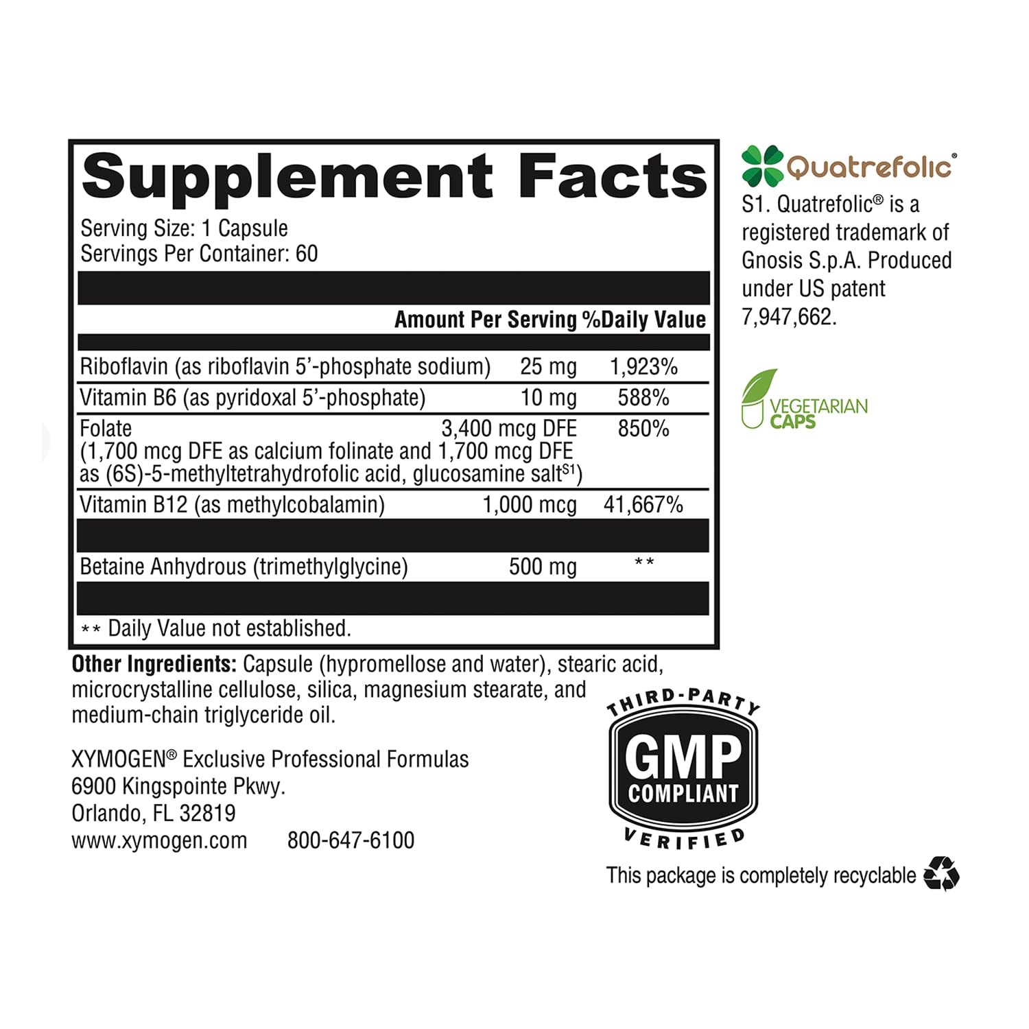 Foto 8 pulgar | Suplemento Xymogen Methyl Protect Methylation 60 Cápsulas - Venta Internacional.