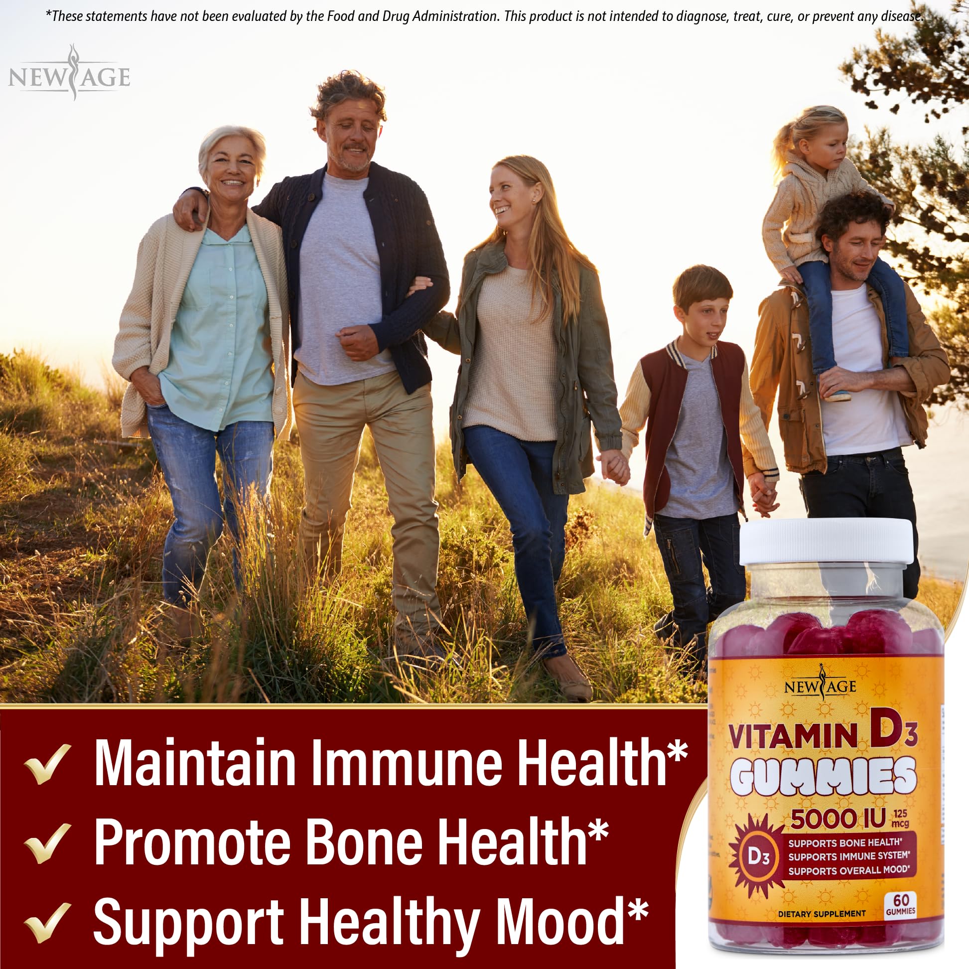 Foto 4 | Gomitas De Vitamina D3 New Age 5000 Ui 125 Mcg Que Ayudan Al Sistema Inmunitario - Venta Internacional.