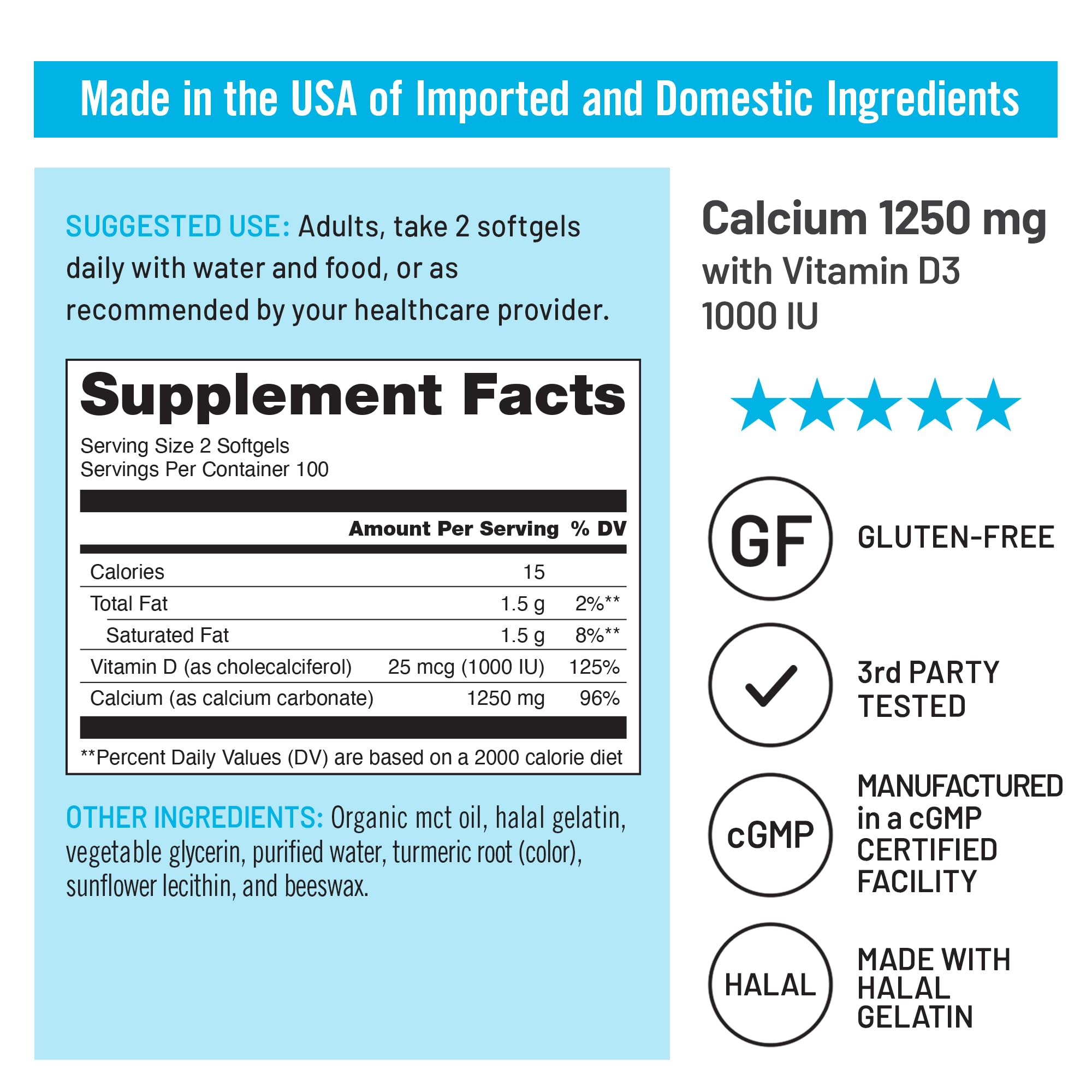 Foto 4 | Suplemento Naturewise Calcio 1250 Mg Más Vitamina D3 1000 Ui - Venta Internacional.