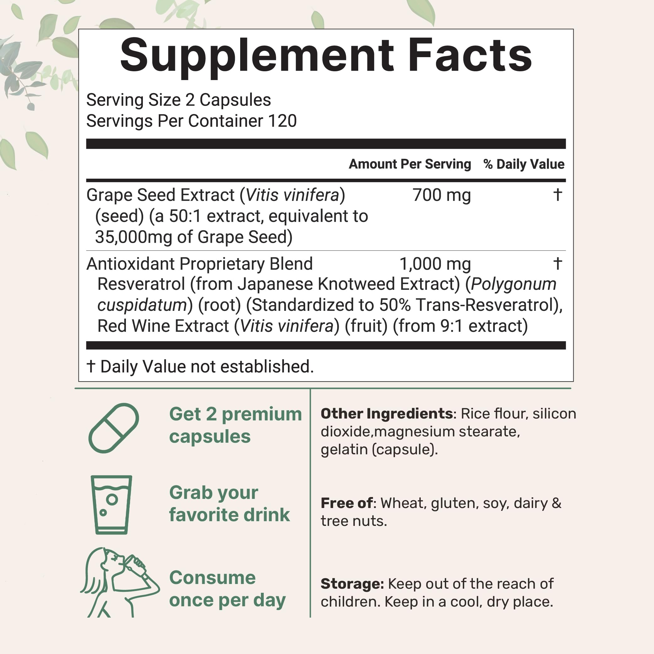 Foto 3 pulgar | Suplemento Con Microingredientes: Extracto De Semilla De Uva  36000 Mg - Venta Internacional.