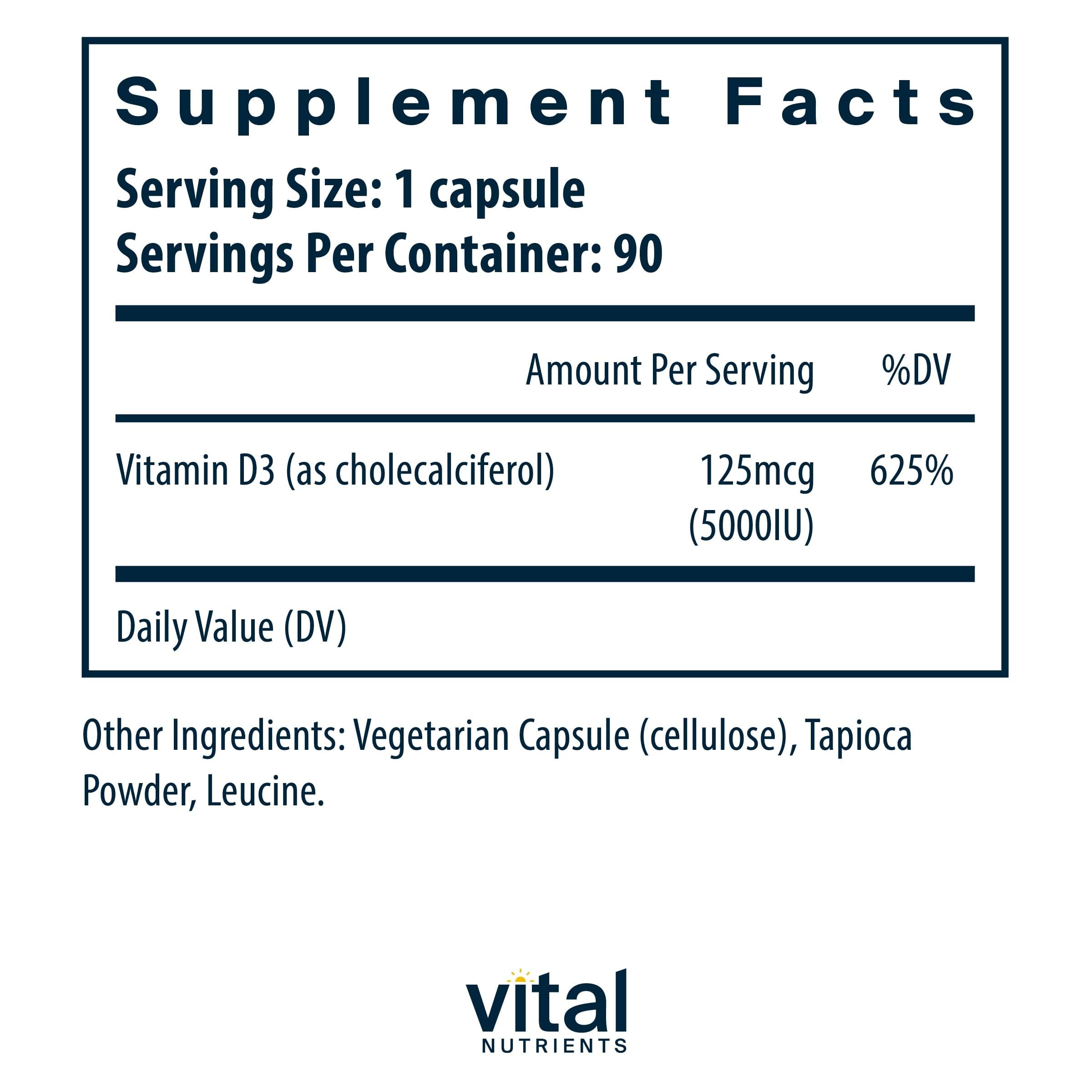 Foto 3 pulgar | Suplemento De Vitamina D Vital Nutrients 5000 Ui 90 Cápsulas - Venta Internacional.