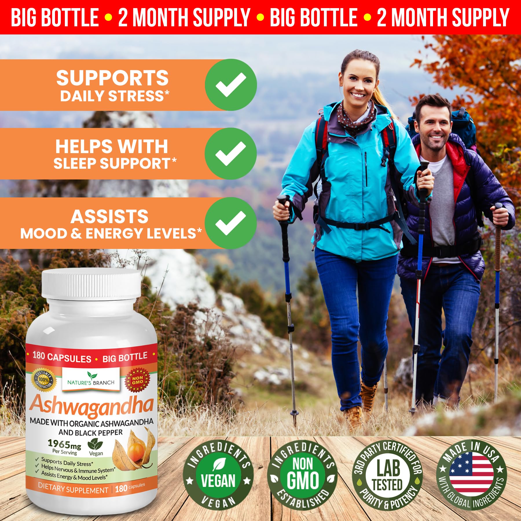 Foto 4 | Suplemento Nature's Branch Ashwagandha 1965 Mg - 180 Cápsulas - Venta Internacional.