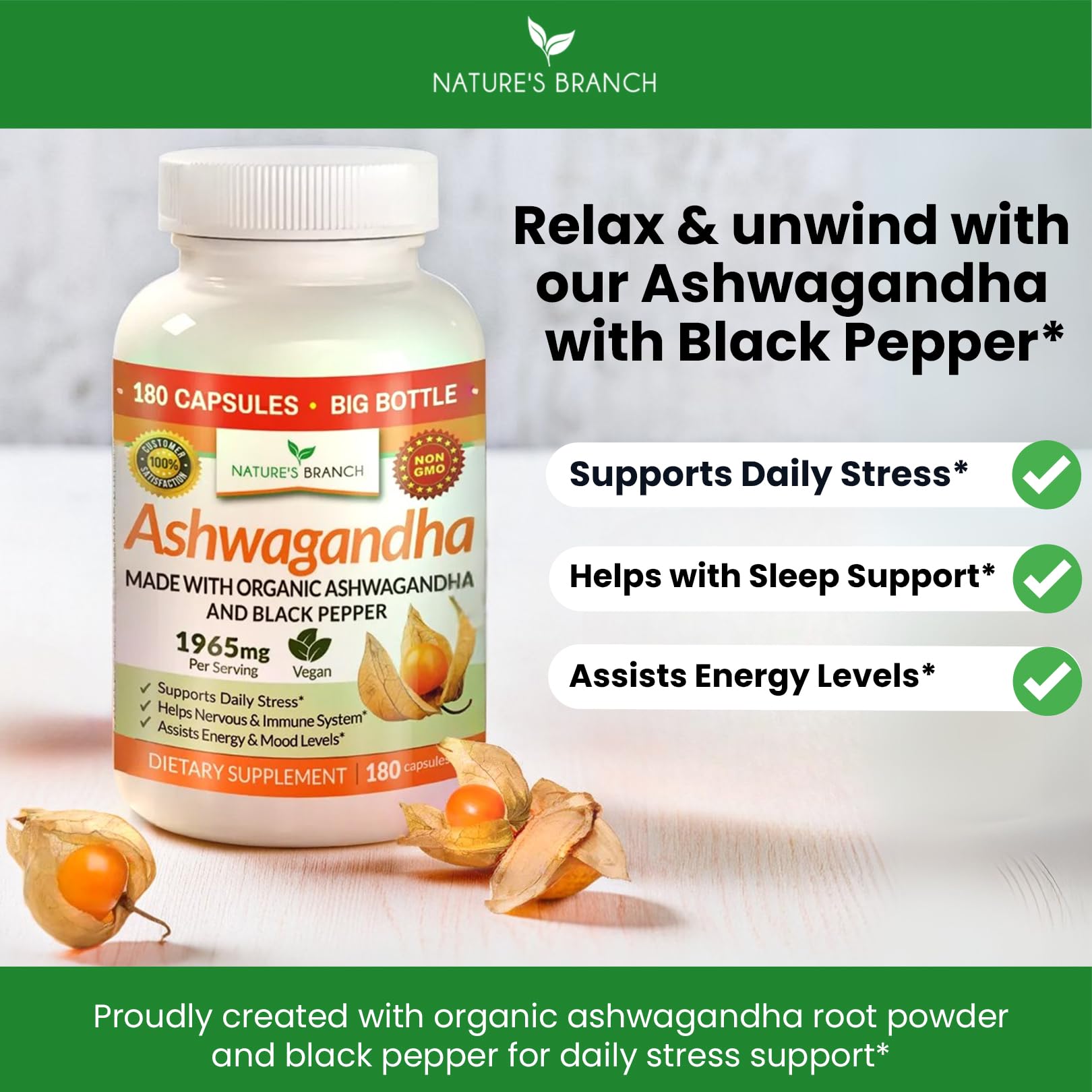 Foto 7 | Suplemento Nature's Branch Ashwagandha 1965 Mg - 180 Cápsulas - Venta Internacional.
