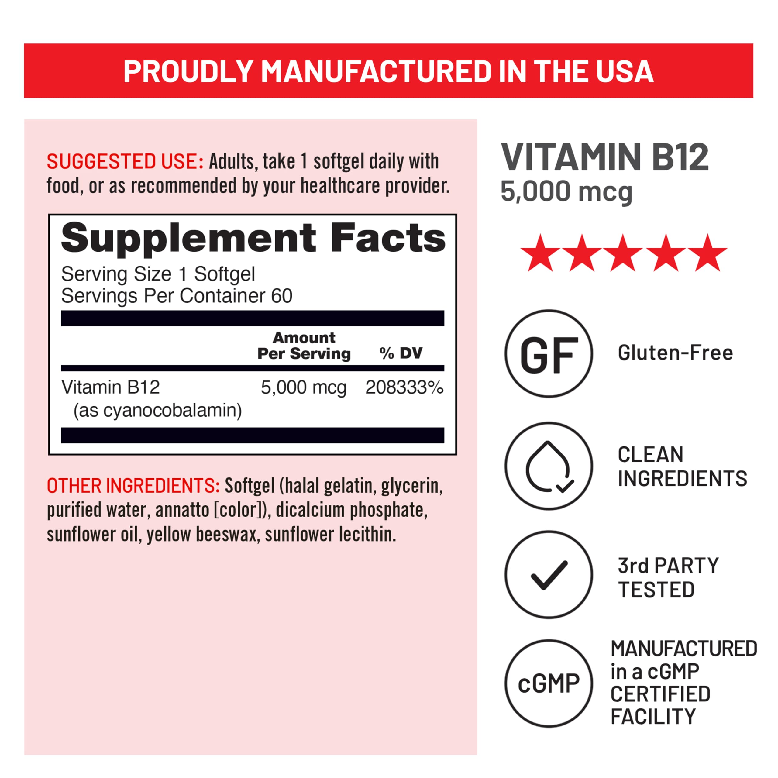 Foto 4 | Suplemento Naturewise De Vitamina B12  5000 Mcg  Extra Fuerte  60 Cápsulas Blandas - Venta Internacional.