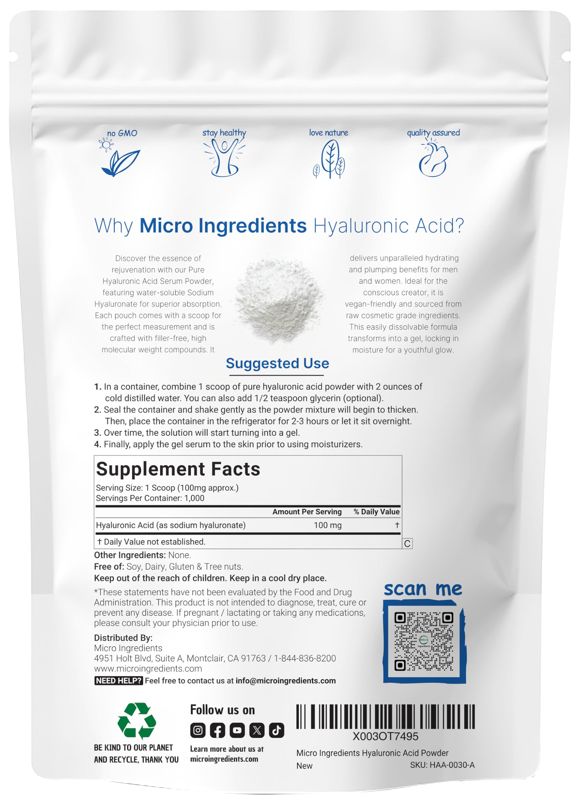 Foto 3 pulgar | Sérum En Polvo Con Microingredientes  Ácido Hialurónico  100 G - Venta Internacional.